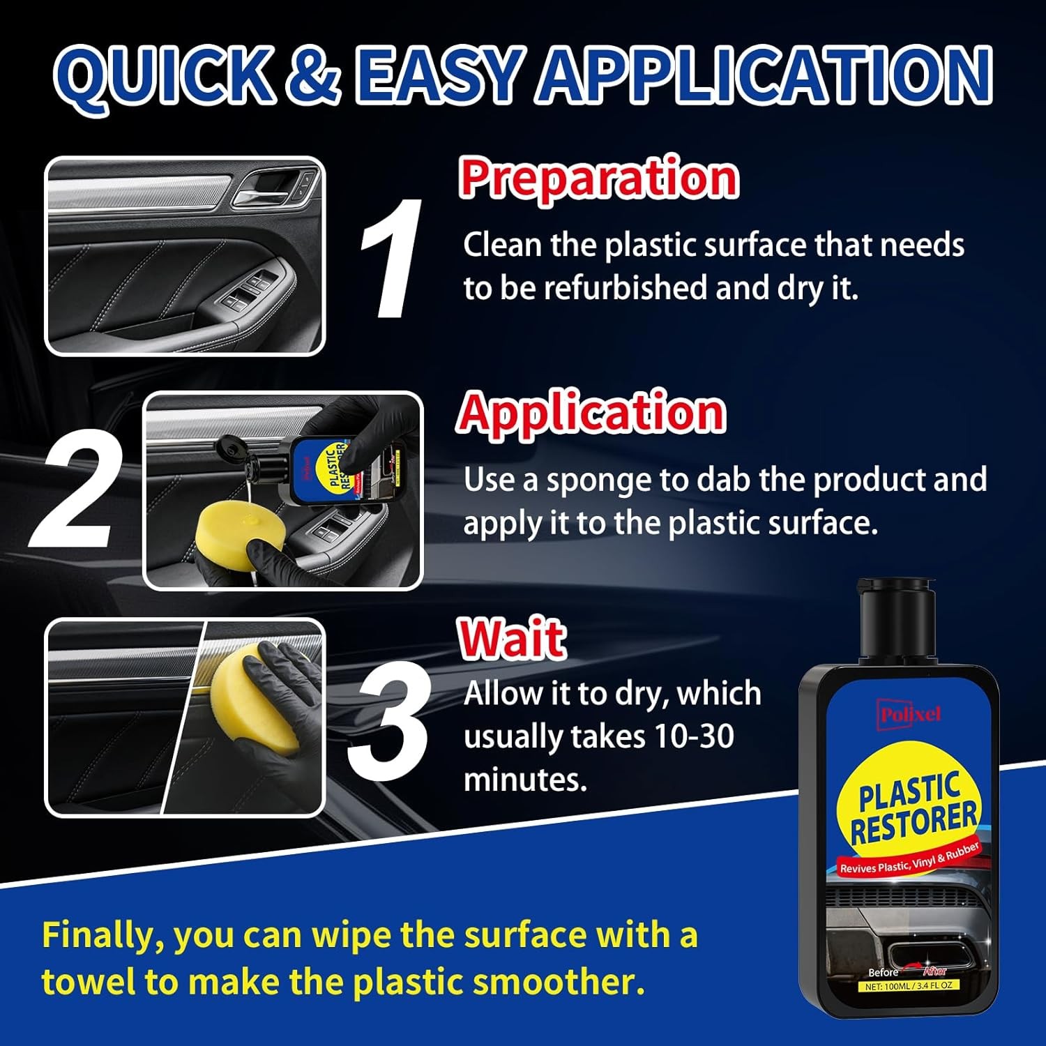 Plastic Restorer for Cars, Restores Faded Plastic, Vinyl, Rubber, Trim, Bumpers