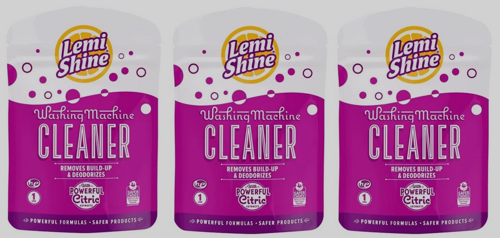 3 Lemi Shine Lemon Scent Powder Washing Machine Cleaner 1.76oz Deodorizes 1 pk