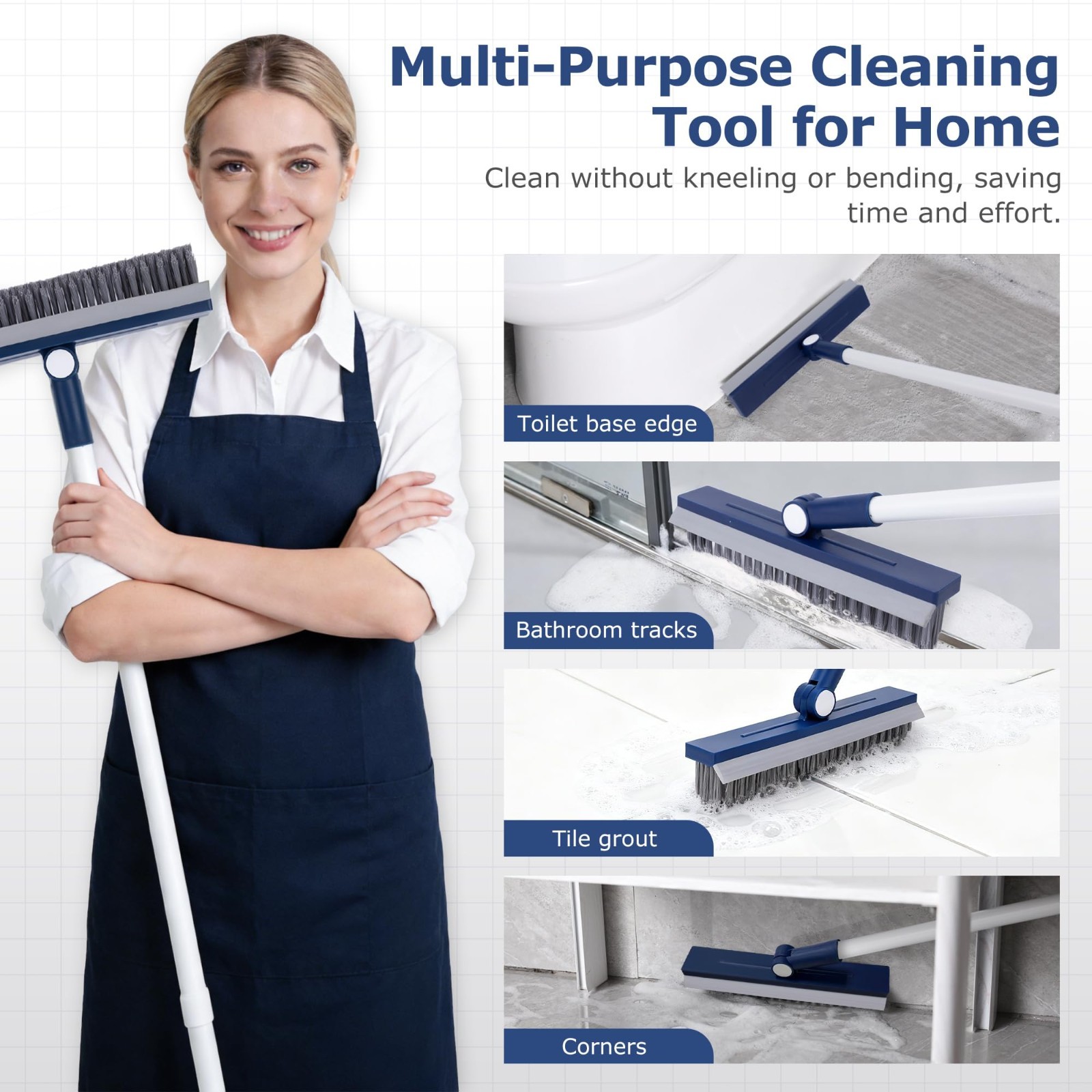 Long Handle Grout Brush – Stiff Bristles for Tile Floors, Shower, Kitchen & Bath