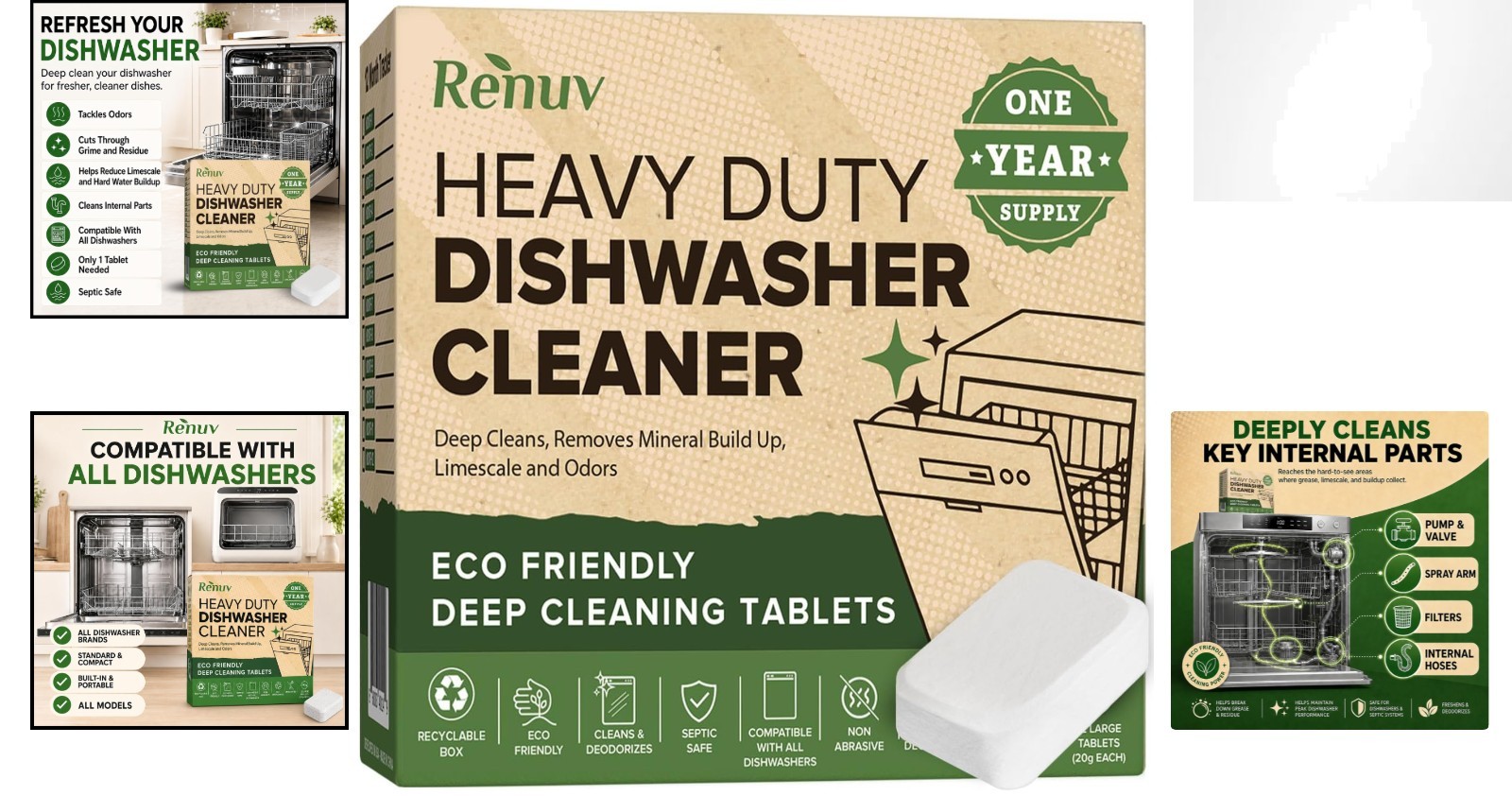 Effervescent Dishwasher Deodorizer Tablets – Biodegradable 12 Count & Heavy Duty