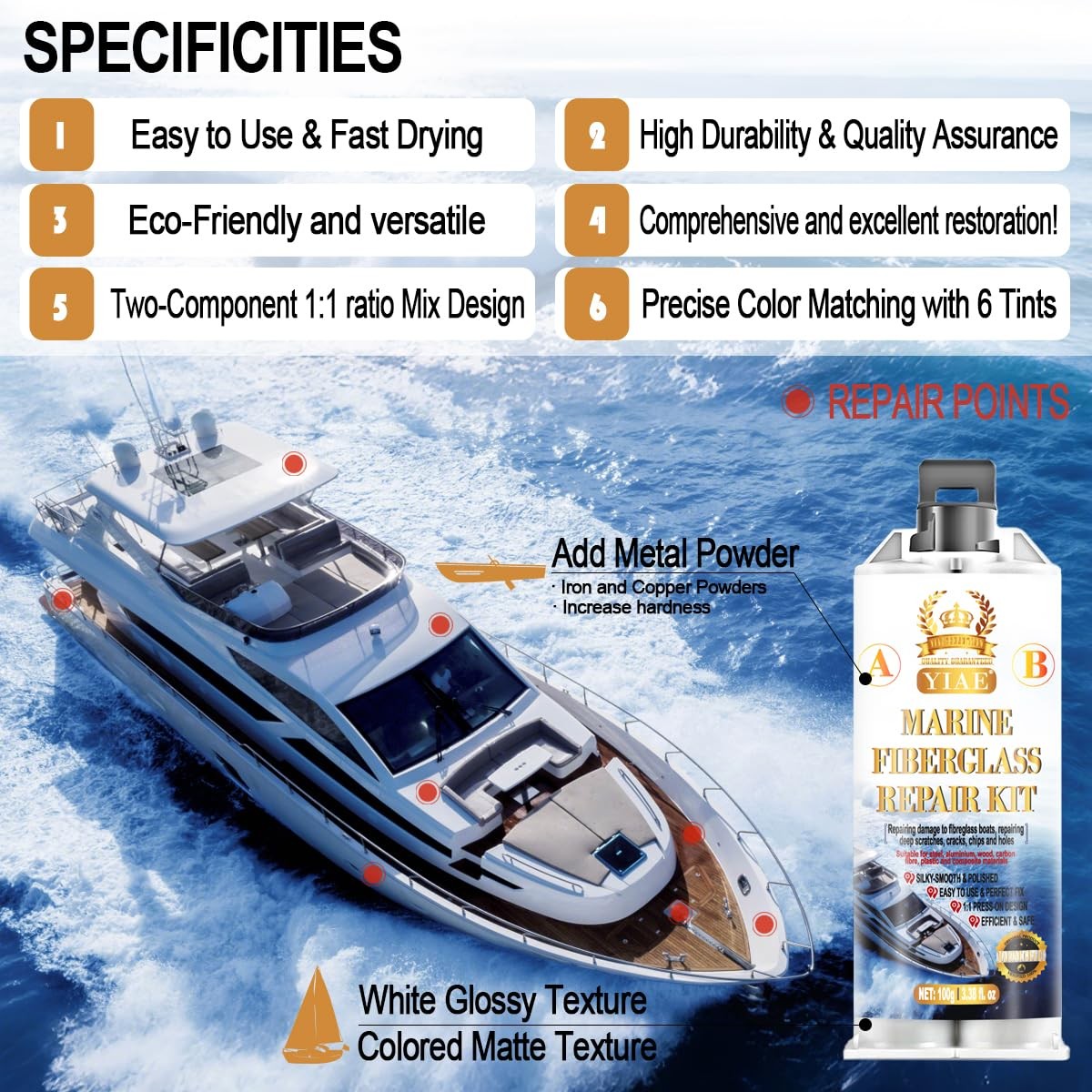 Marine Fiberglass Repair Kit for Boats Pro Gel Coat & Epoxy Resin to Fix Hole…
