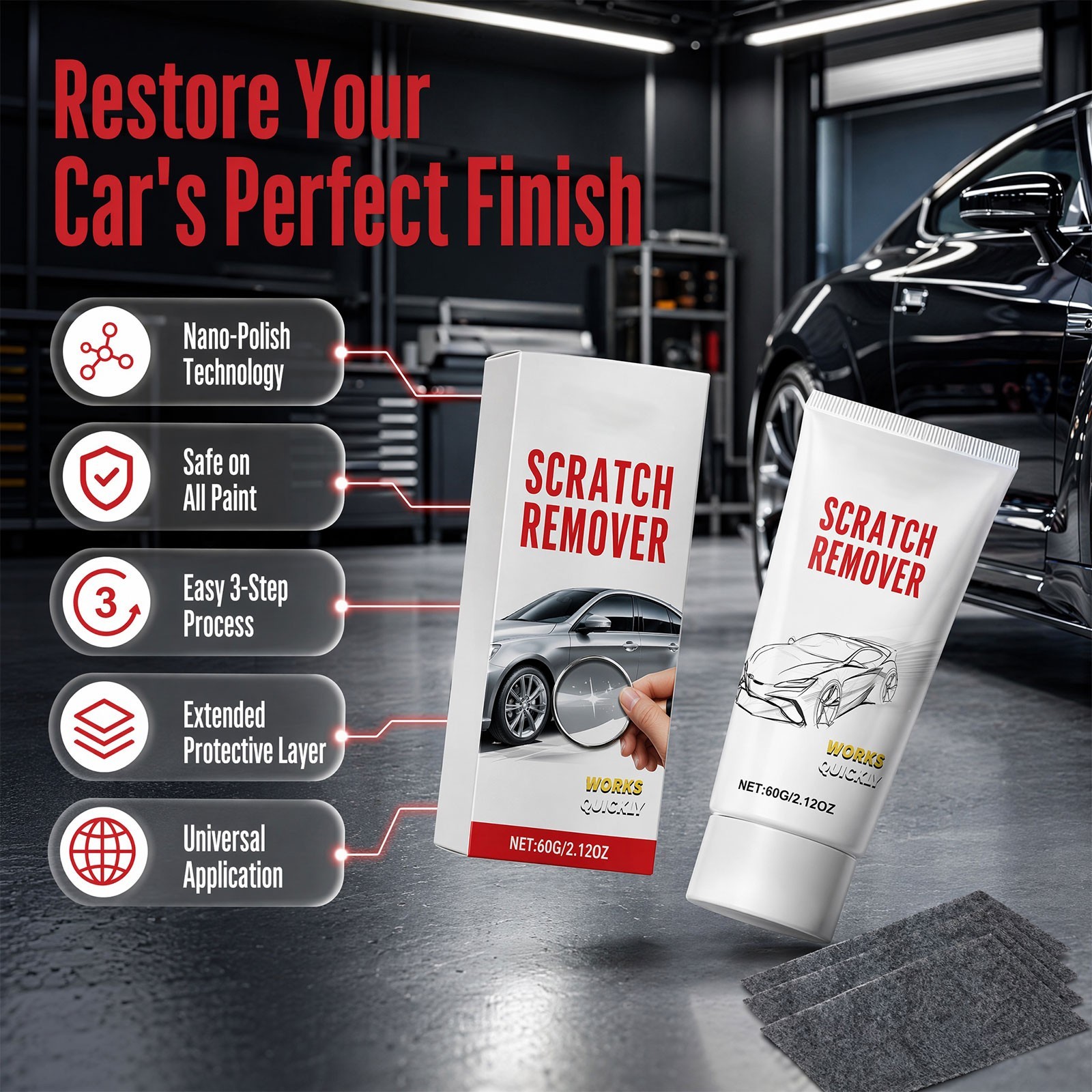 2Pcs NanoPolix Car Scratch Remover – All Surface Auto Scratch Repair & Polish
