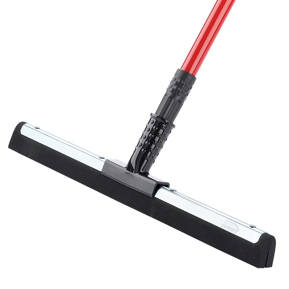 Heavy Duty Commercial Rubber Floor Squeegee with Flex Blade and Red Steel Handle