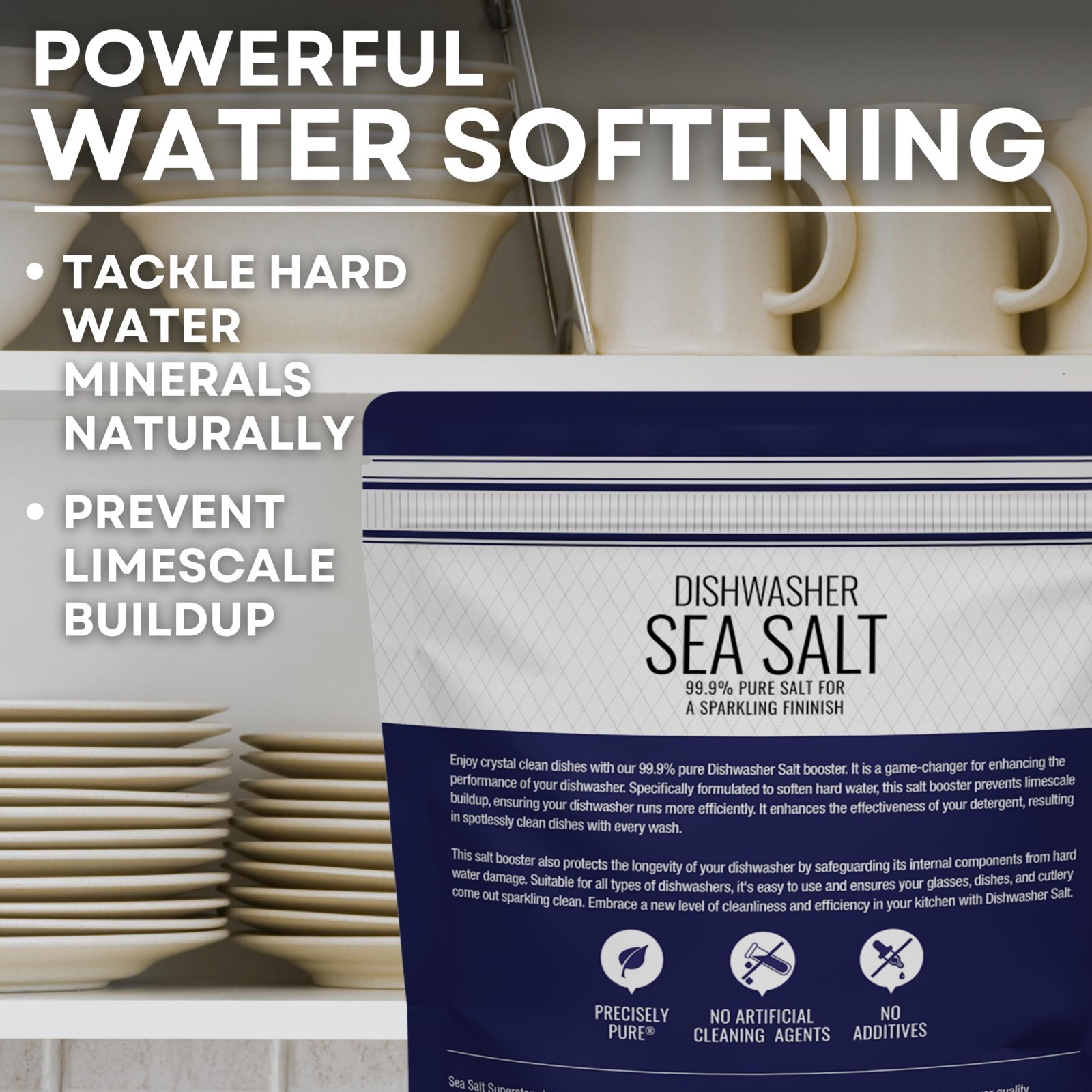 Natural Dishwasher Salt – Food Grade Coarse Sea Salt for Water Softening 5 lb