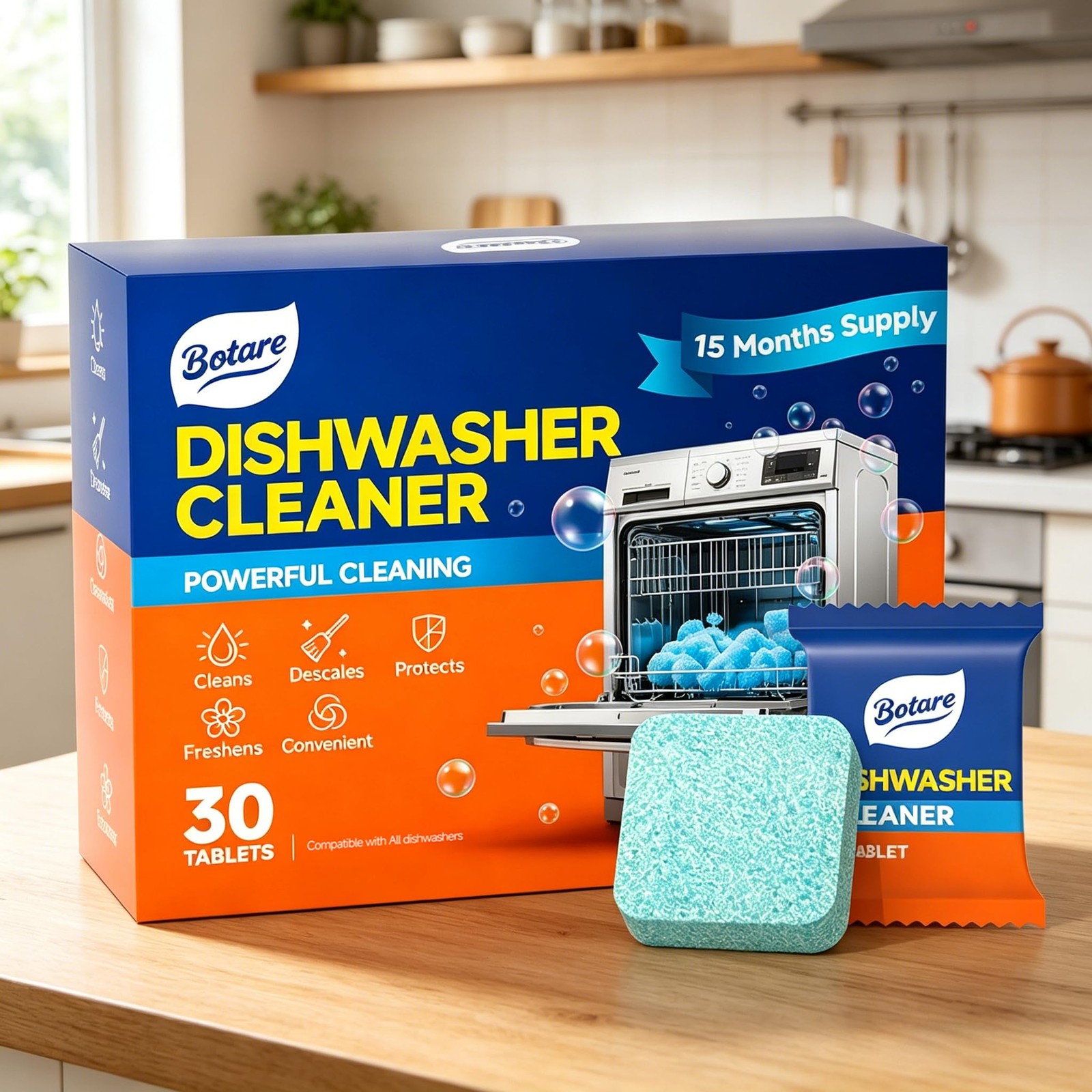 Dishwasher Cleaning Tablets -30 Pack Cleaner and Deodorizer -15 Month Suply f…