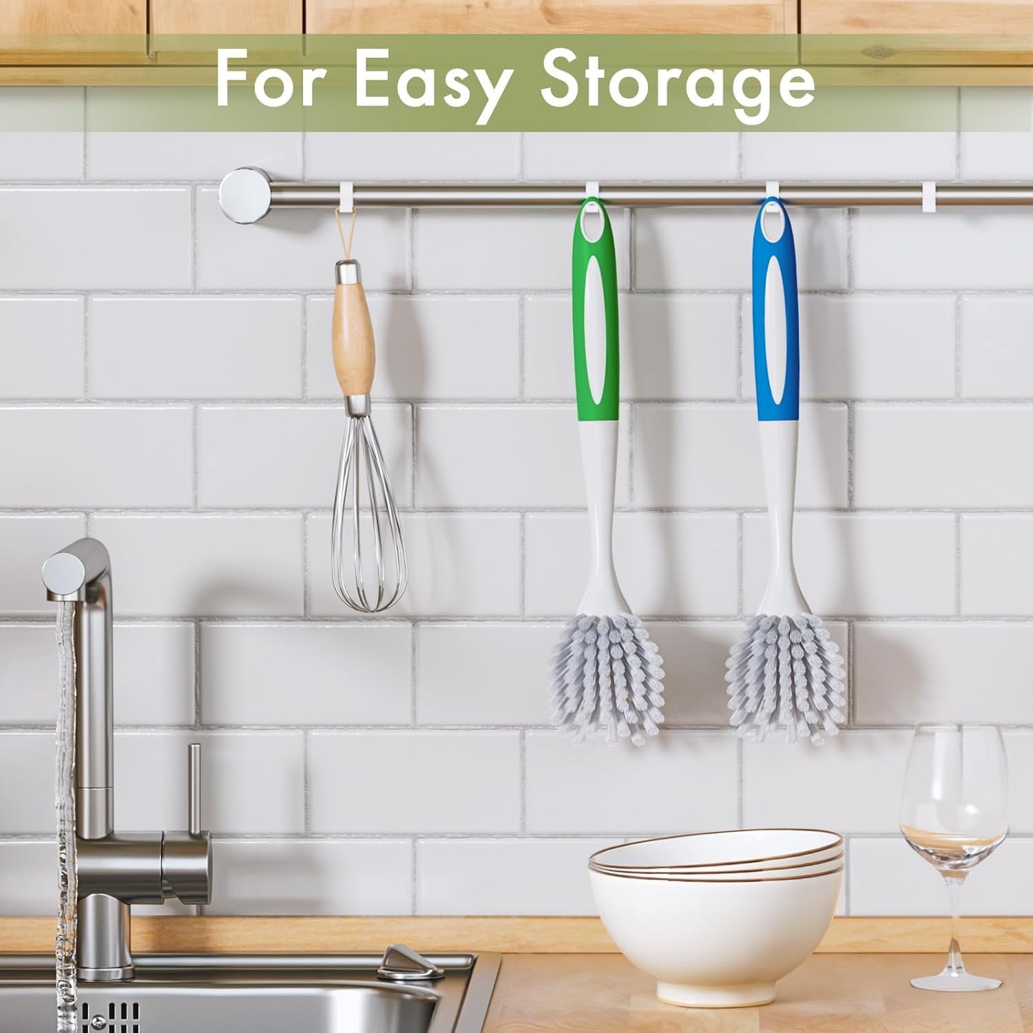 2 Pack Ergonomic Dish Brushes with Stiff Bristles for Effortless Cleaning