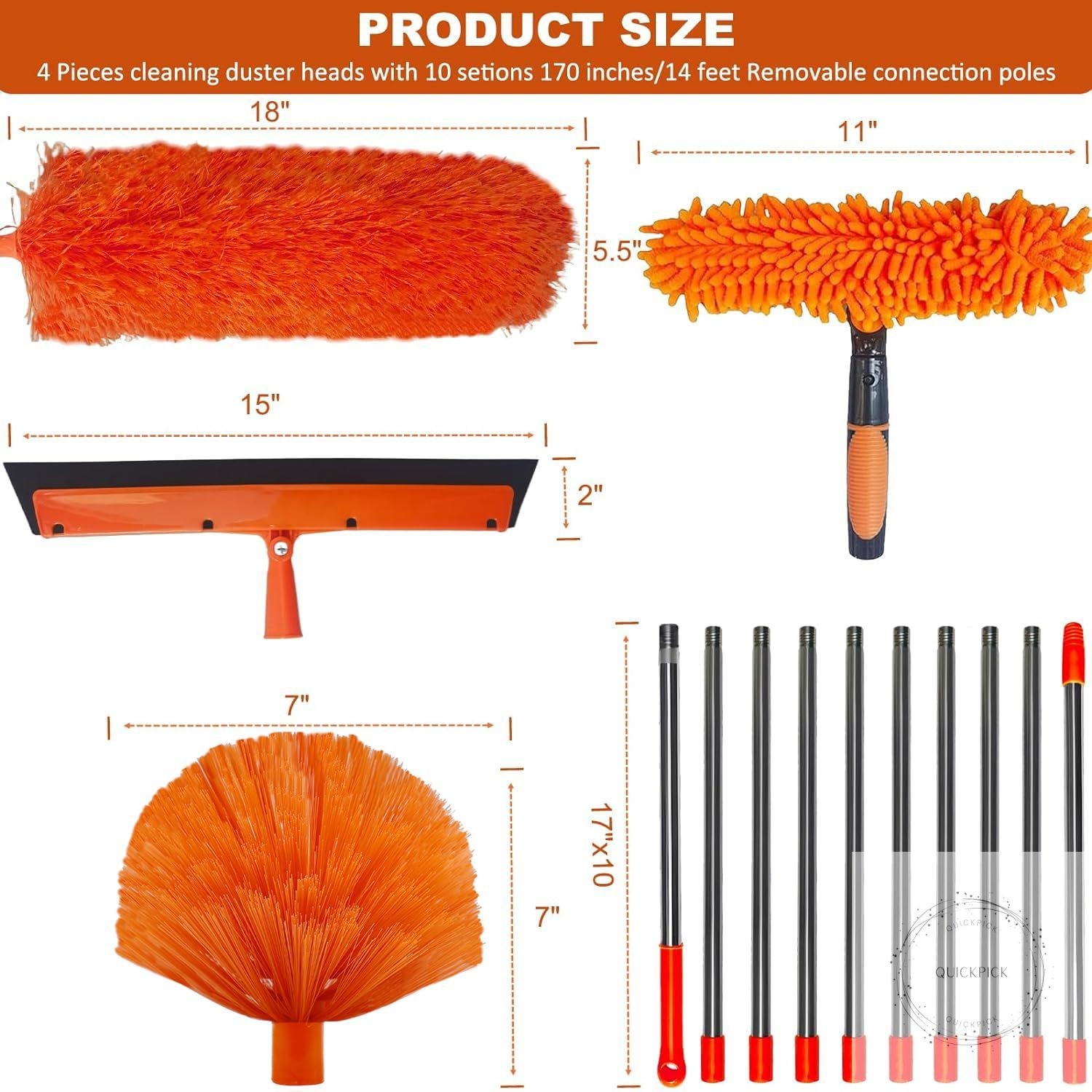 20+ Feet High Reach Duster Kit with 3-14 ft Extension Pole High Ceiling Dusting