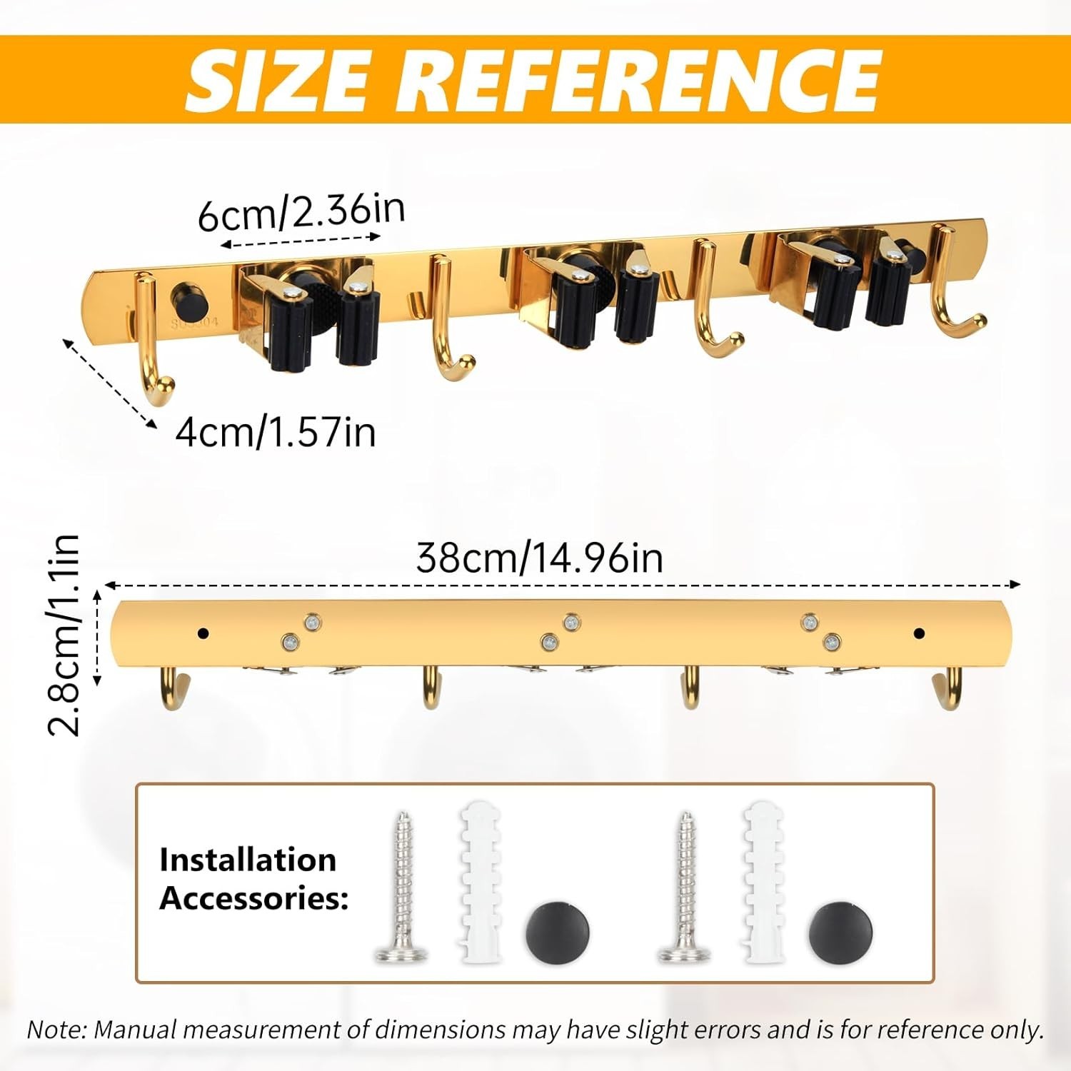 Wall Mount Mop Broom Holder 3 Racks 4 Hooks Heavy Duty Kitchen Garage Organizer
