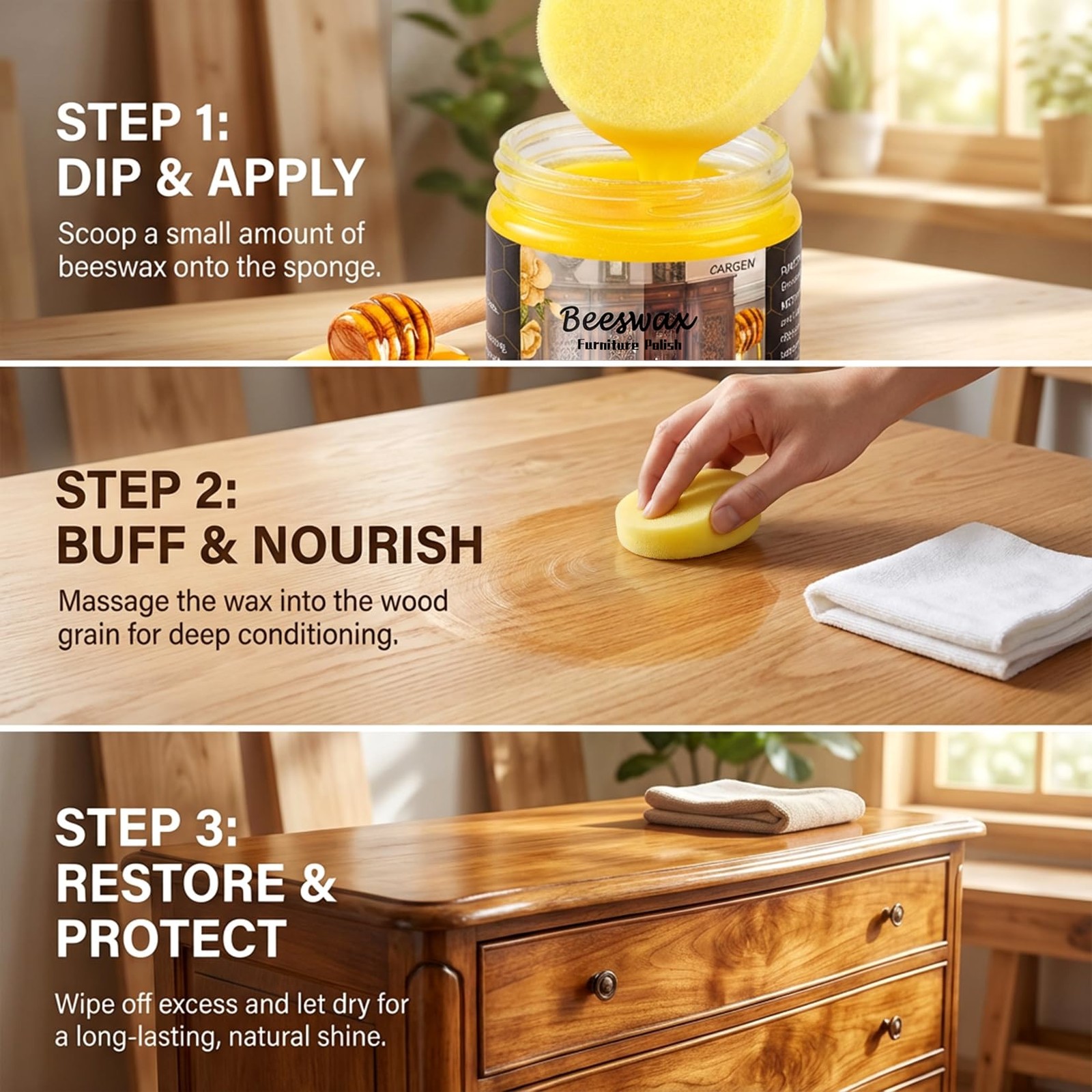 CARGEN Beeswax Furniture Polish, Wood Seasoning Beeswax for Furniture Wood Wa…