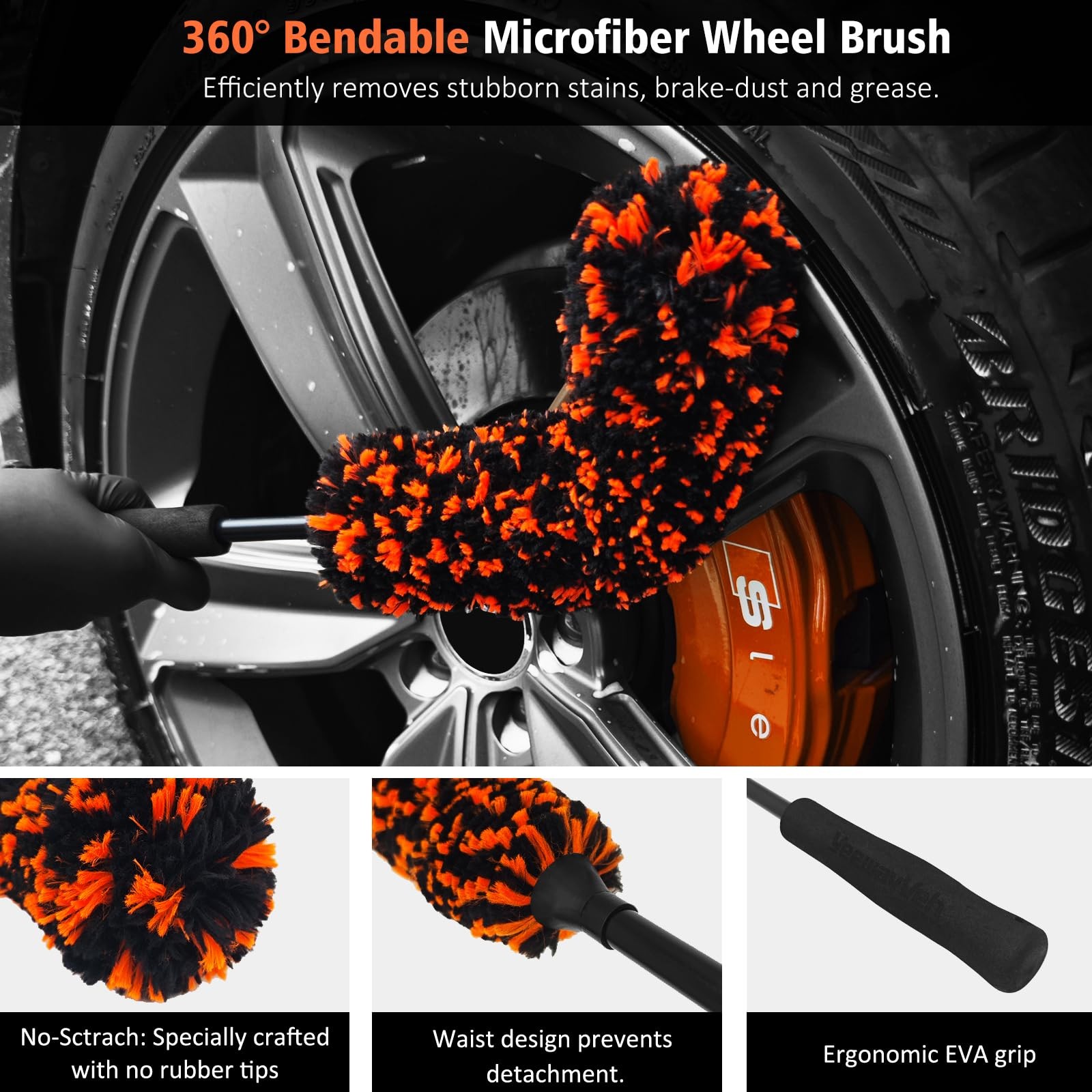 4PCS Car Wheel Cleaning Kit, 2-Size Bendable Microfiber Wool Wheel Brush Set,…