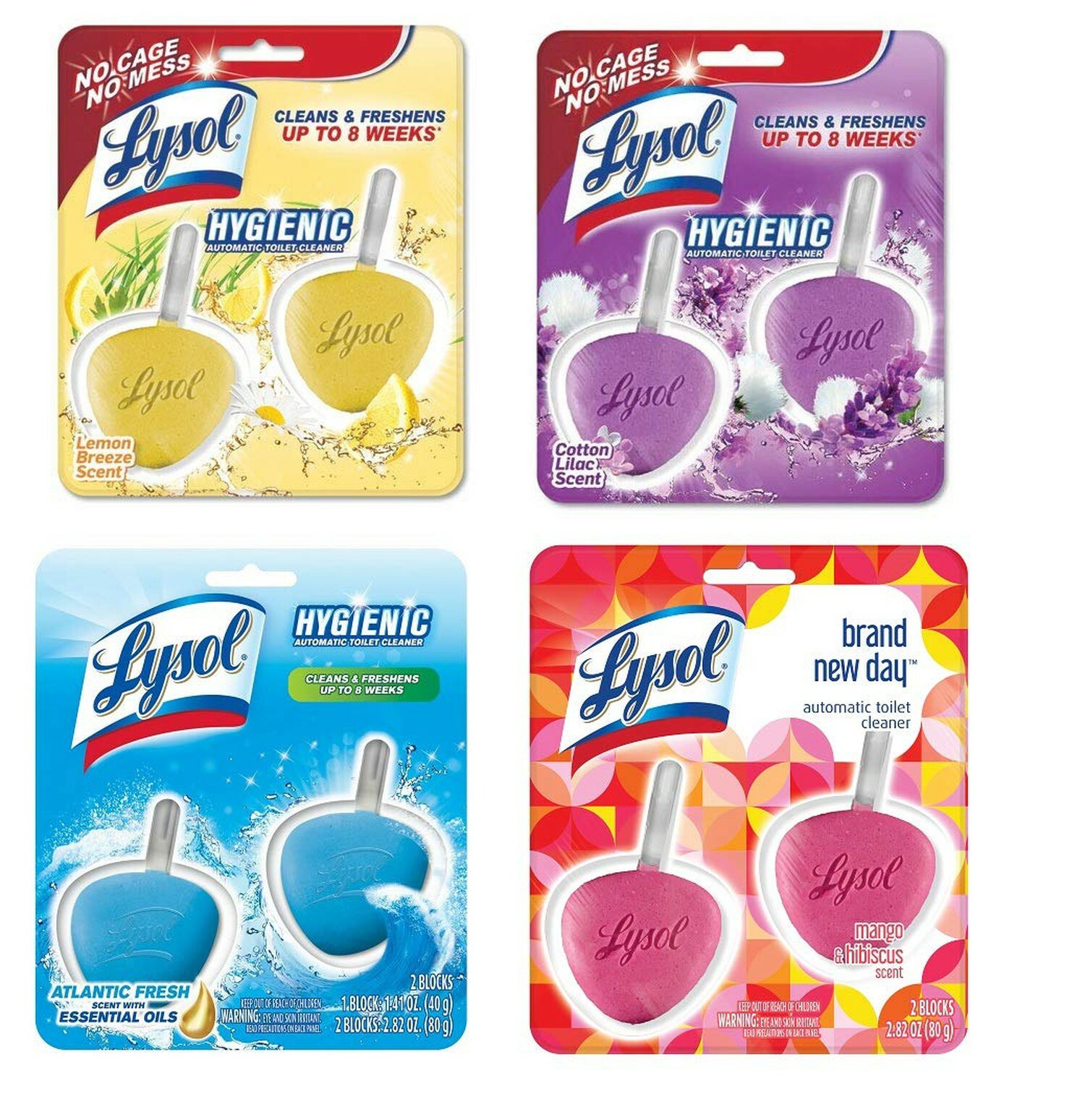 Lysol Automatic Toilet Bowl Cleaner Lavender Fields Mango Hibiscus 2 Pkgs