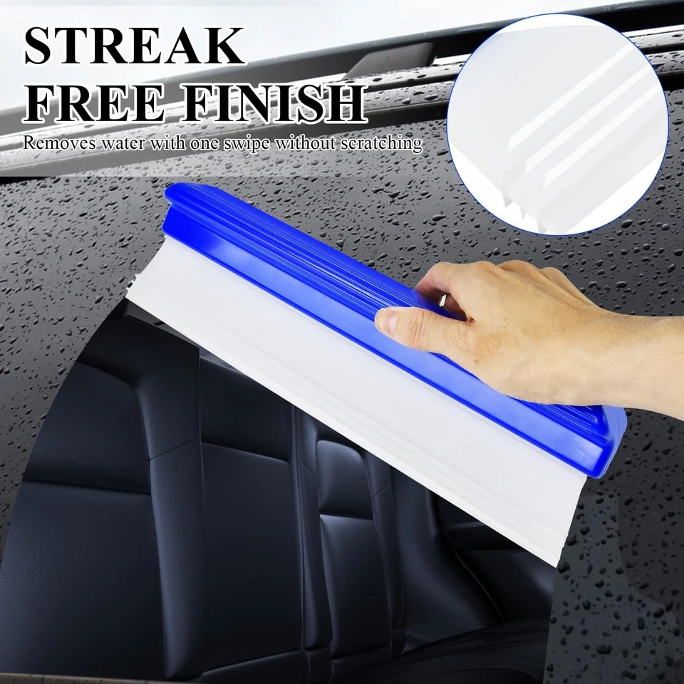 4 Pack 12” Silicone Car Drying Squeegee, 3-Layer T-Bar Water Blade Profession…