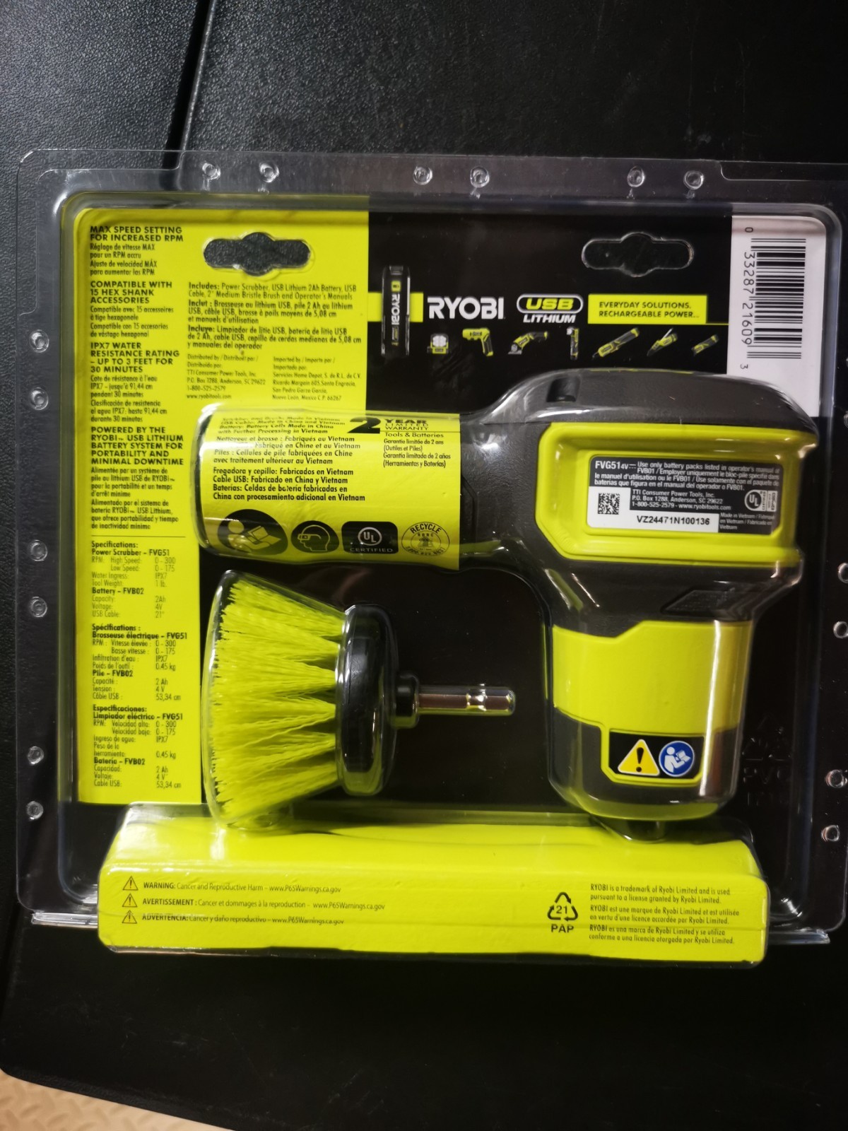 BNIB Ryobi USB Lithium Compact Scrubber Kit with 2.0 Ah Battery, USB
