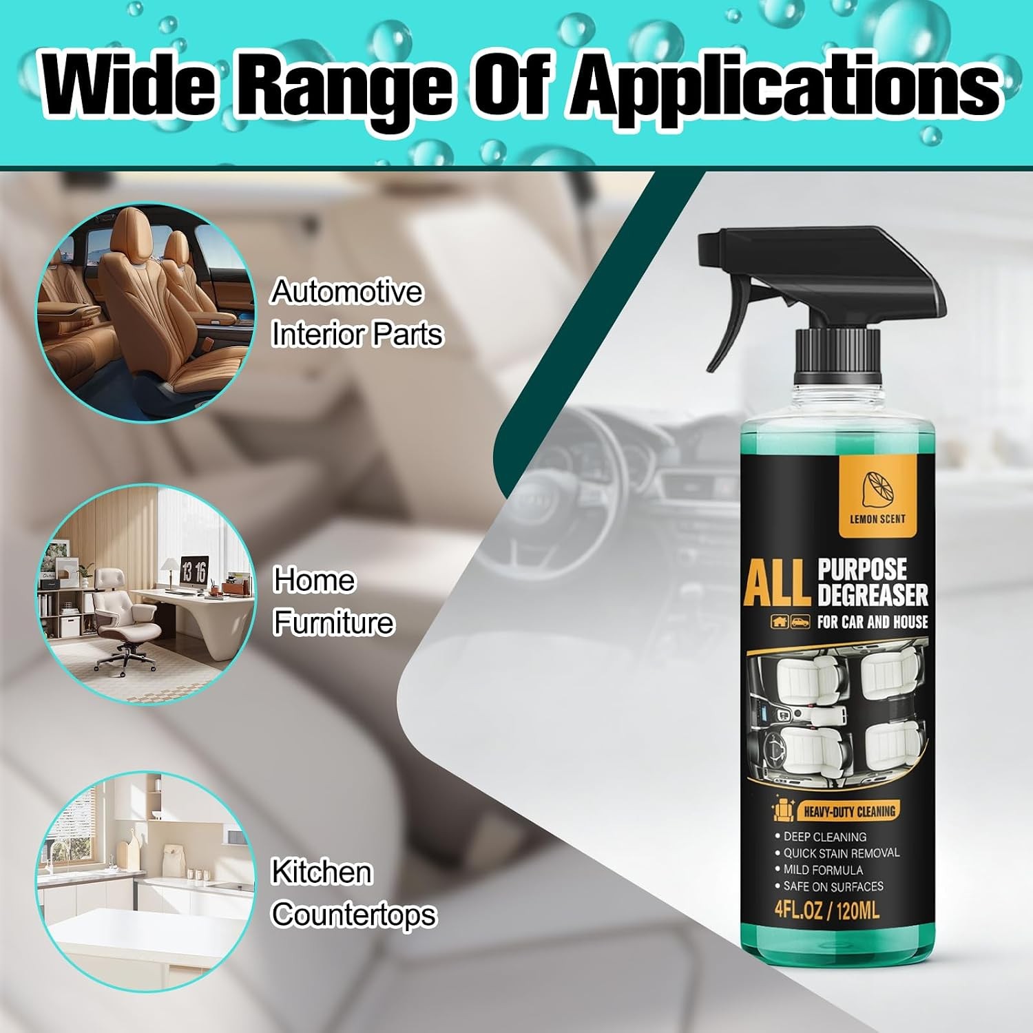 2Pcs All Purpose Degreaser for Car and House,Lemon Scent,Heavy-Duty Cleaning Spr