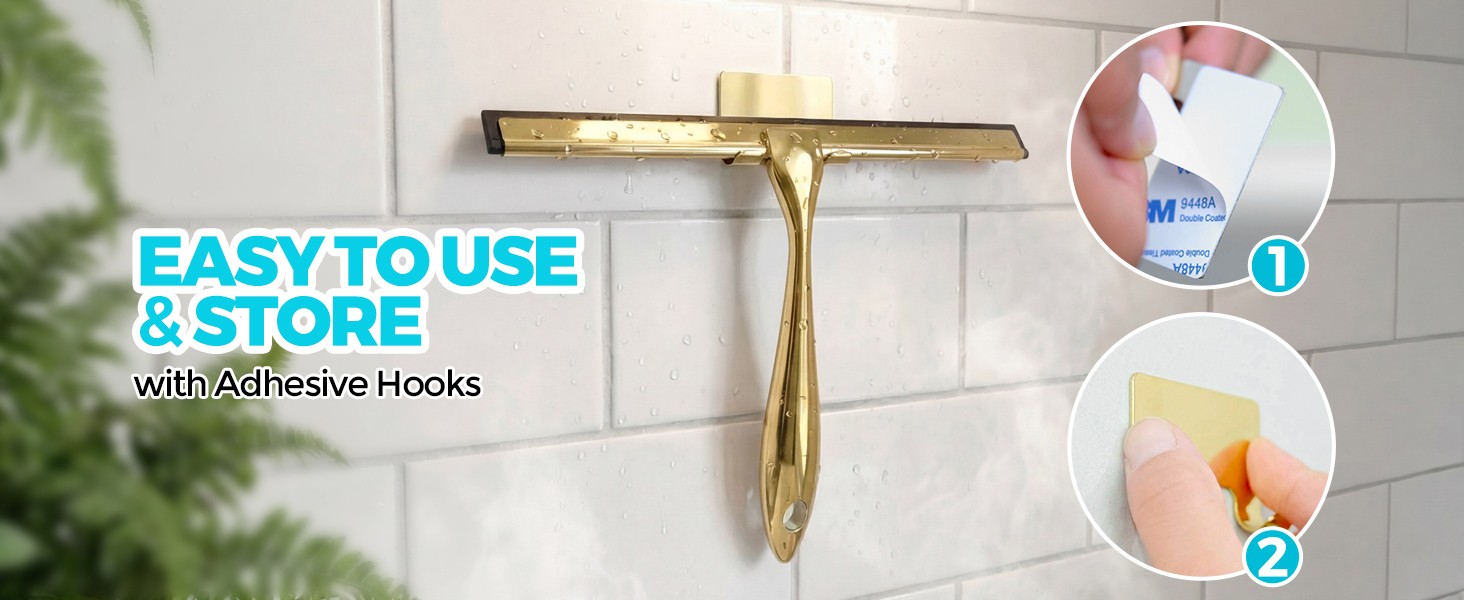 12-Inch Golden All-Purpose Shower Squeegee for Shower Doors, Tile Shower Walls,