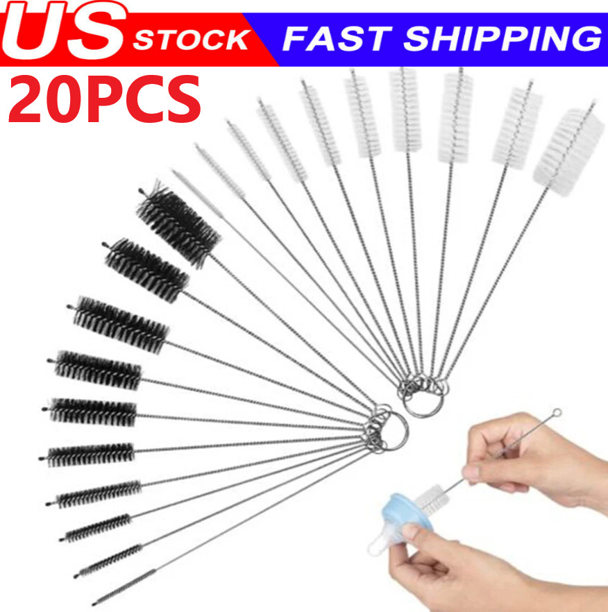 Nylon Straw Brush Cleaner Bottle Tube Pipe Small Long Cleaning 10Pcs Set USA