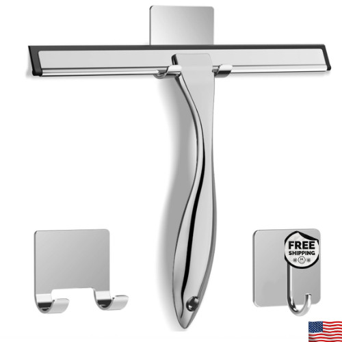 Docrok 10-Inch 🚿 Stainless Steel Shower Squeegee 🪣 Streak-Free Silicone Blade