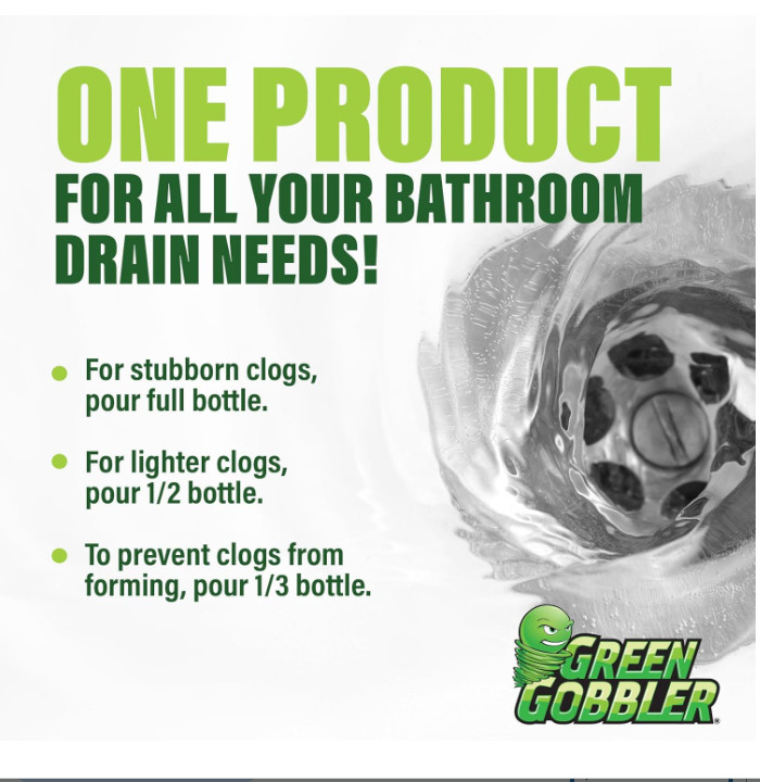 Green Gobbler Drain Clog Remover 5-in-1 Hair Dissolver Shower Sink Septic Safe