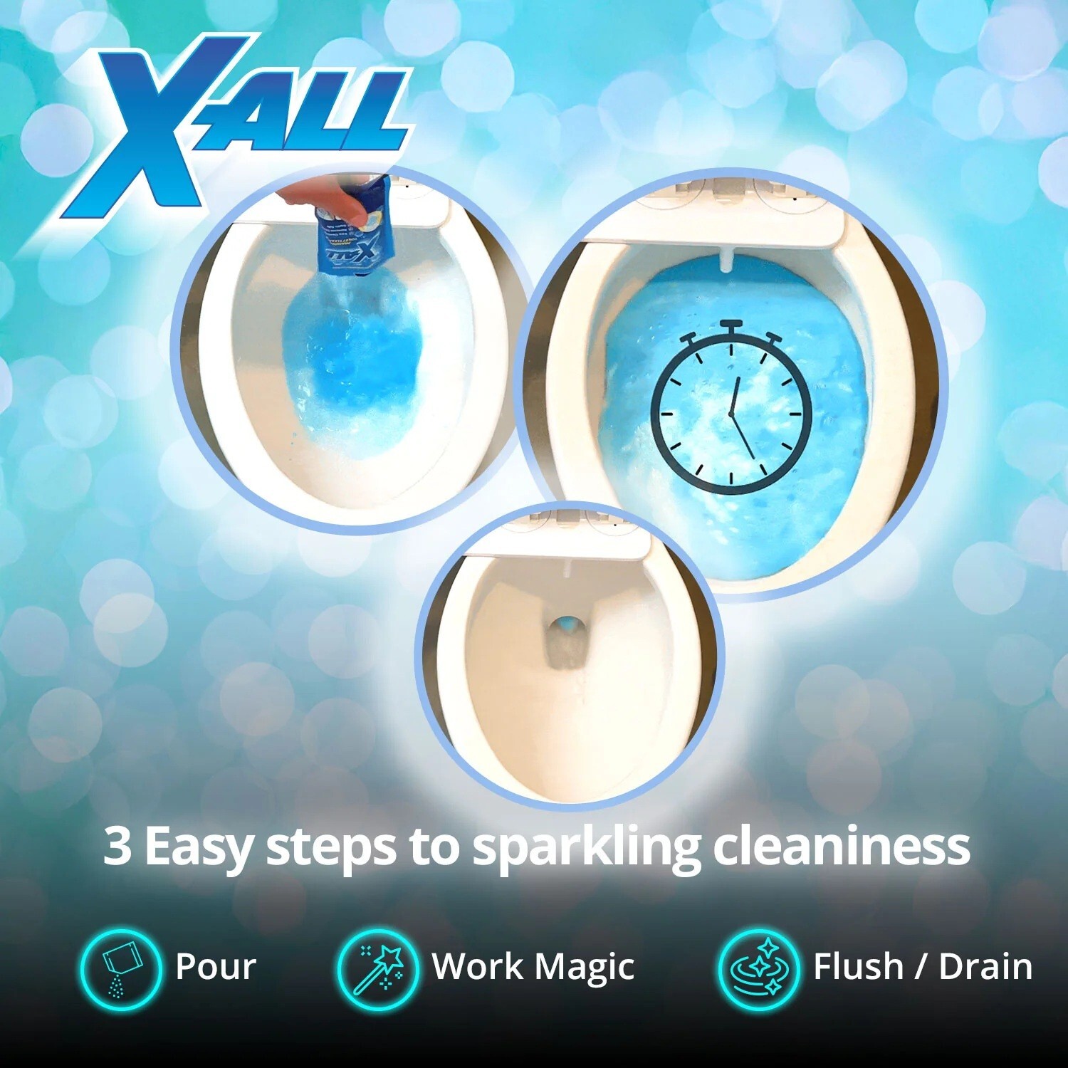 X-ALL Foaming Toilet Bowl Cleaner, Self-Activating Powder for Easy Cleaning