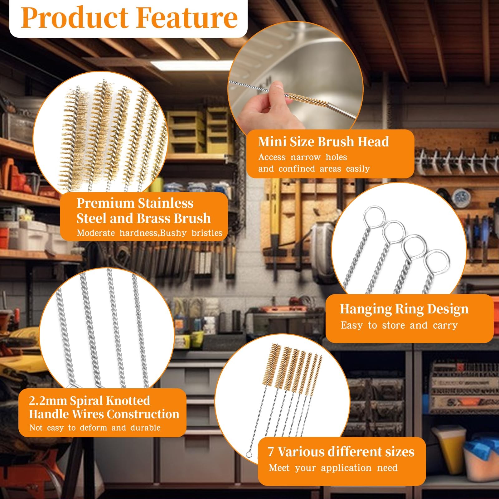 14-Pieces Brass Wire Brush Stainless Steel Tube Brush Set 12″ Round Wire Brus…