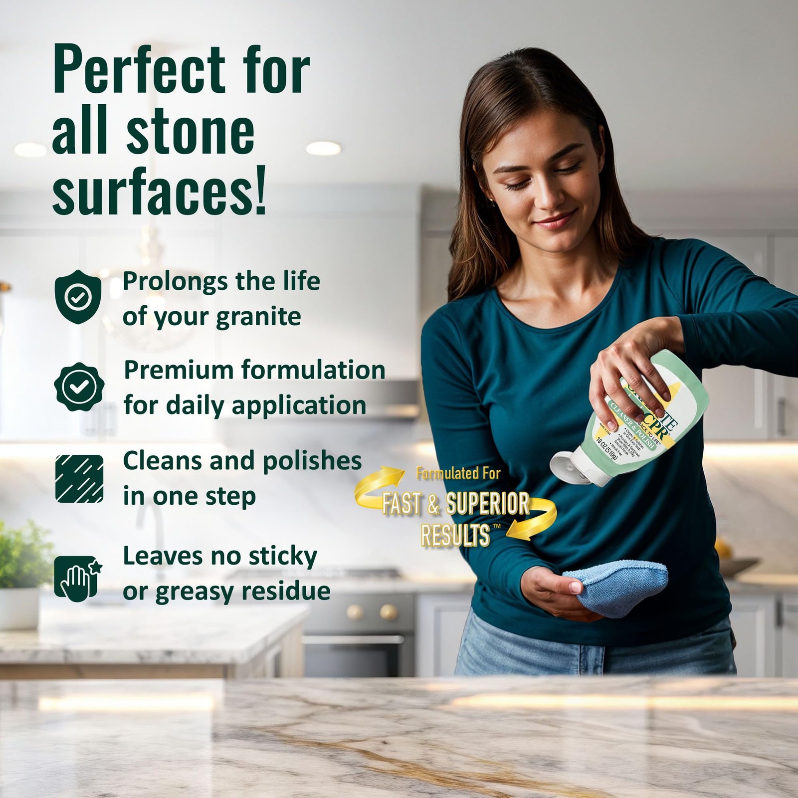 Granite Cleaner & Polish Can Be Used Daily On Granite, Marble, Quartz & Coria…