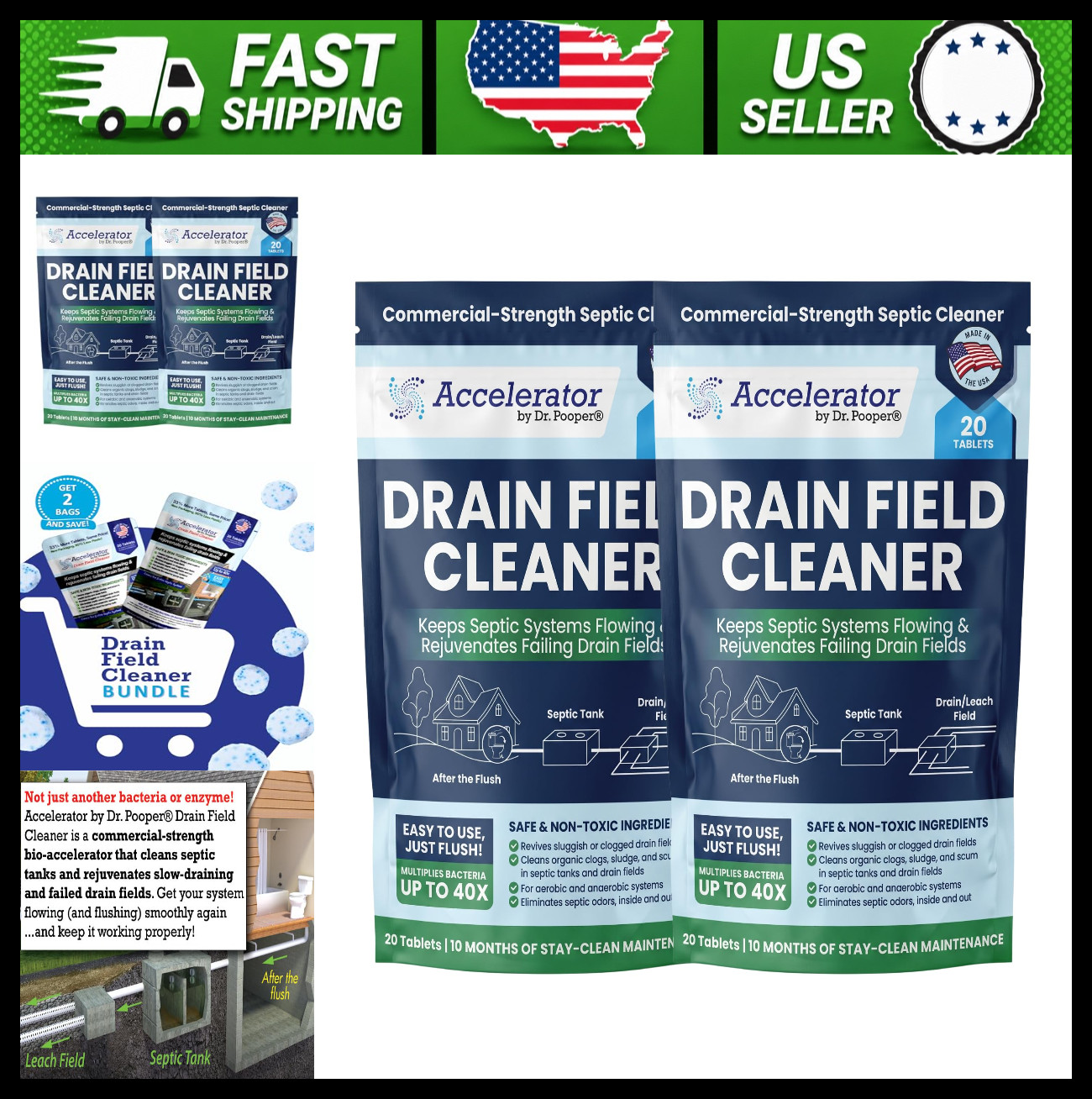 Dr Pooper Drain Field Cleaner Tablets 2-Pack for Septic Tanks & Odors
