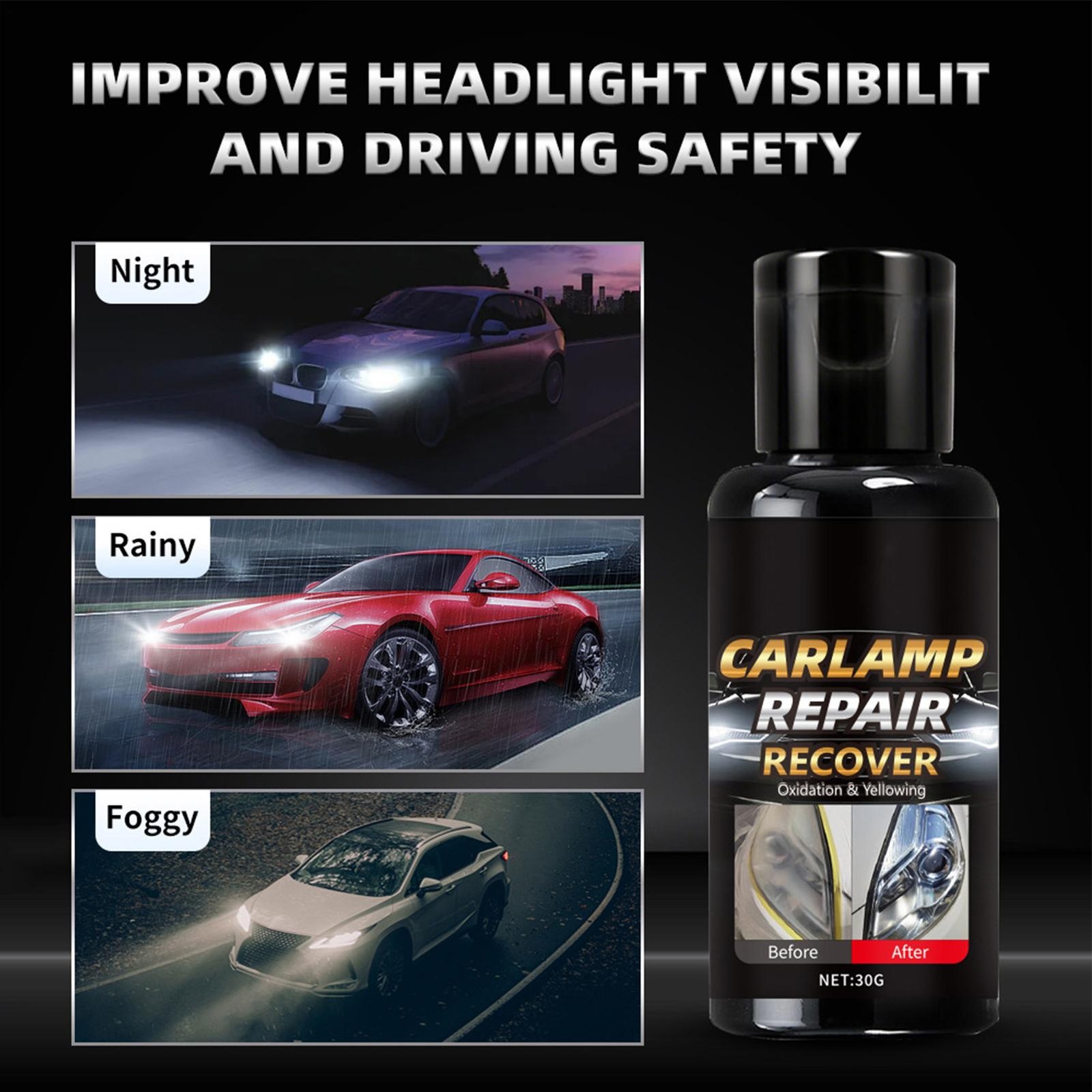 Car Headlight Restoration Kit Scratch Remover & Cleaning Polish Paste 30g