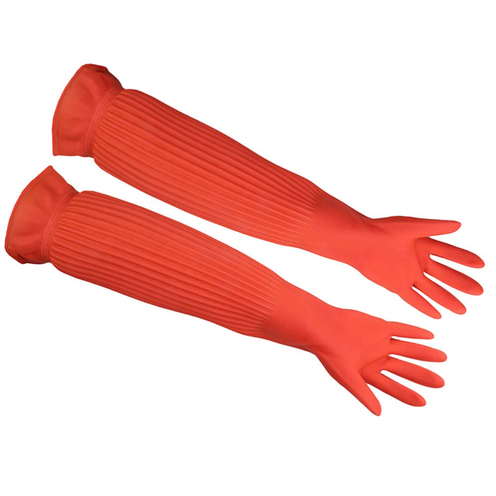 Washing Gloves in Red Latex for Kitchen Use with Durable Heat Resistant Design