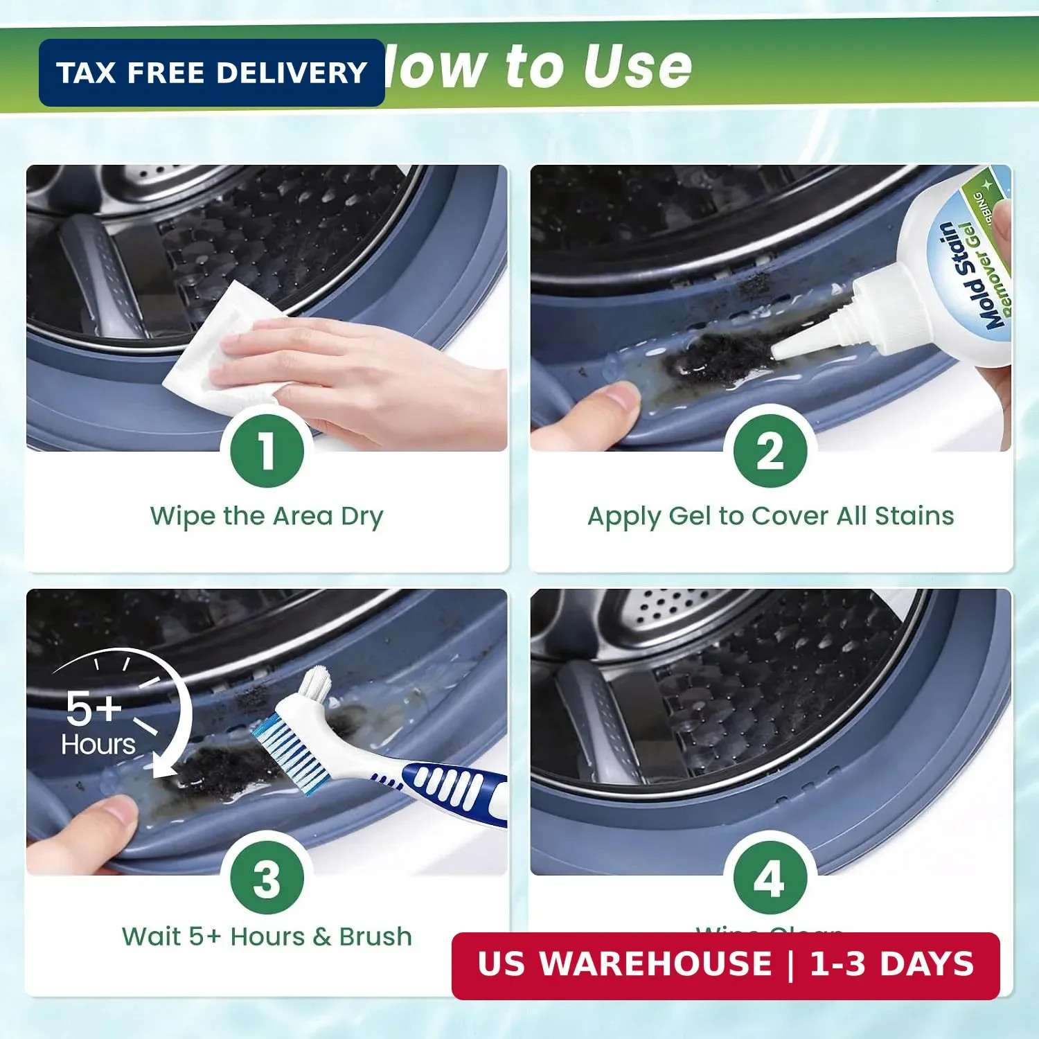 Mold-Stain Remover Gel for Washing Machine Seal & Bathroom – Low Odor Gel for Fr