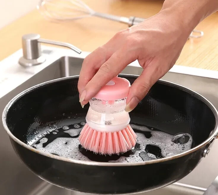 Kitchen Wash Pot Dish Brush Clean Utensils with Dish washing liquid Dispenser