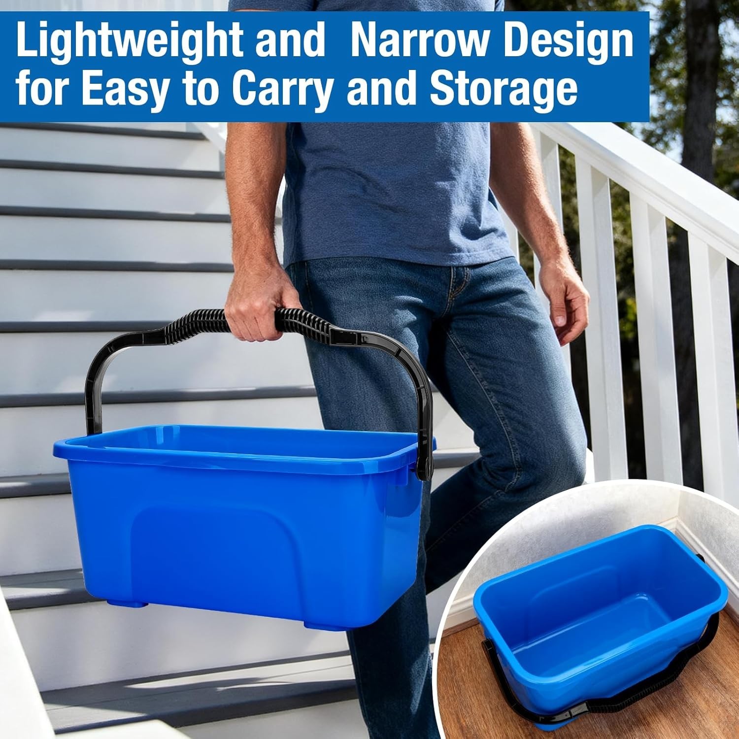 Compact 3 Gallon Plastic Cleaning Bucket with Ergonomic Handle – Blue & Grey