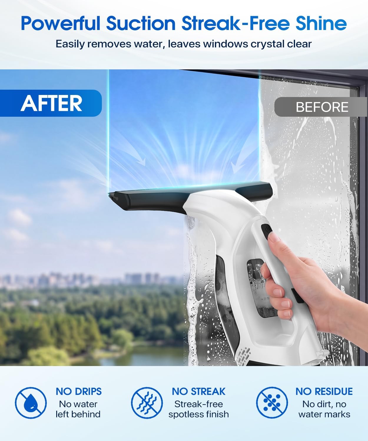 Window Vacuum Squeegee Cordless 3-in-1 Electric Cleaner Tool Spray Microfiber