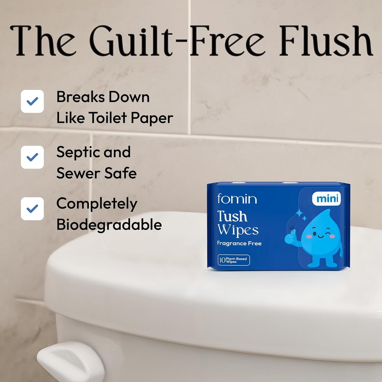 Luxury Flushable Wipes – 64 Count Unscented, pH Balanced for Sensitive Skin