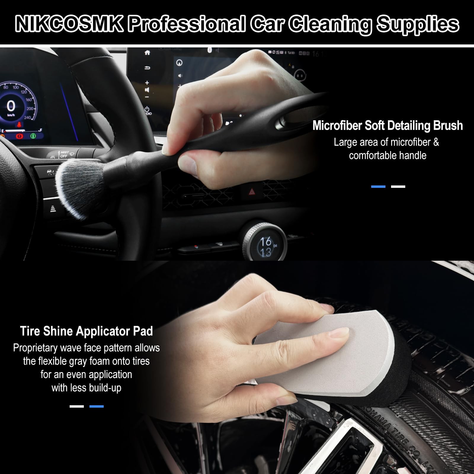 9Pcs Car Wheel & Tire Brush Kit, Wheel Cleaner Brush, Softbristled Rim Brush,…