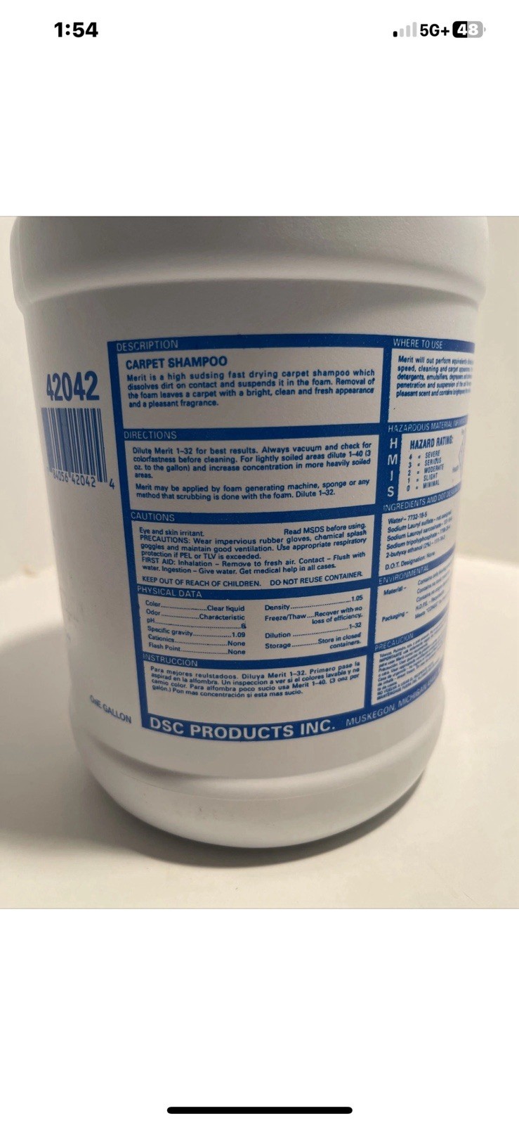 DSC Merit Carpet And Upholstery Shampoo/1 Gal/excelent Product!