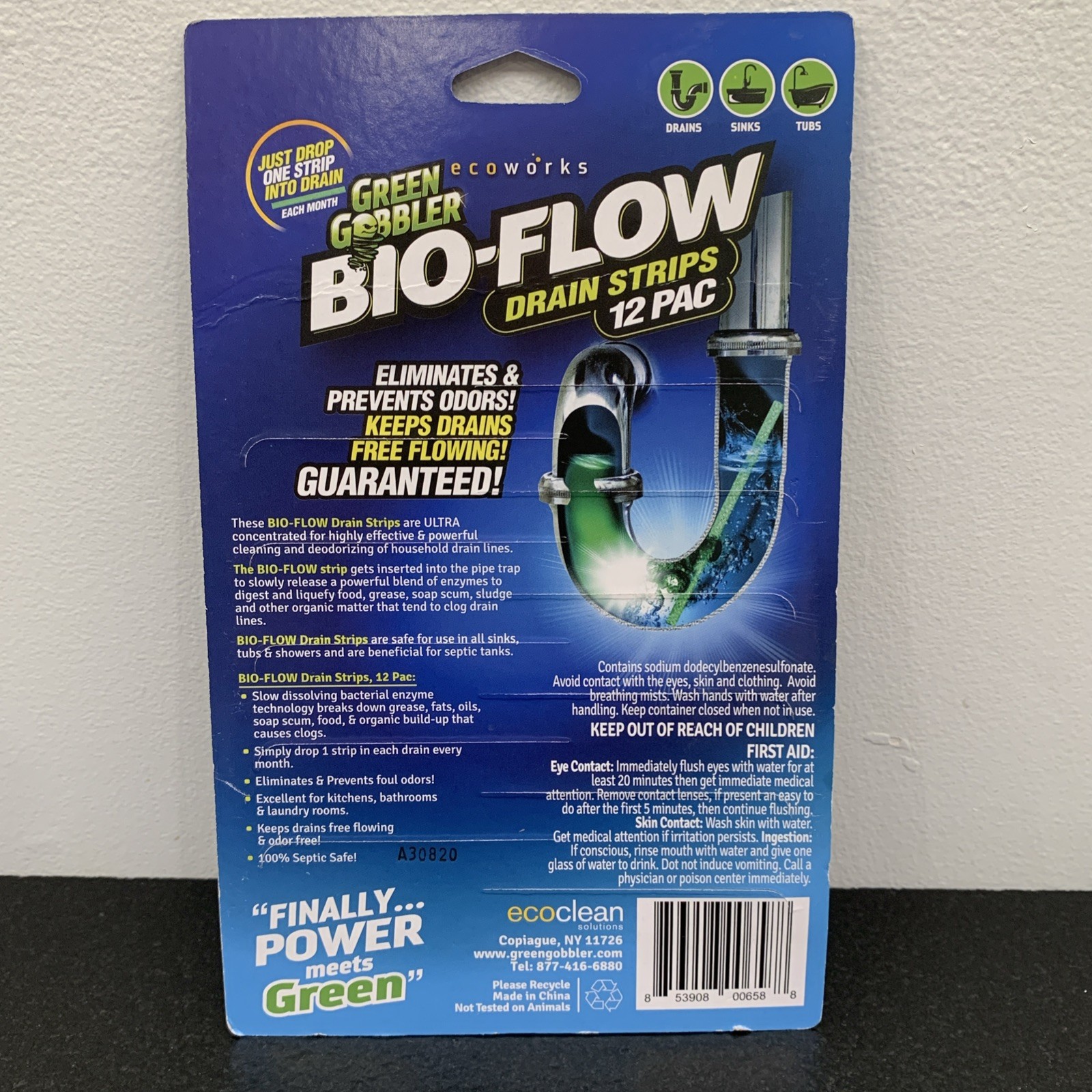 Green Gobbler BIO-FLOW Drain Strips – 12 PAC Drain Cleaner & Deodorizer Ecoworks