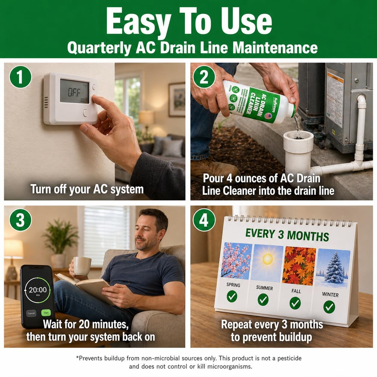 AC Drain Line Cleaner 32 Oz 12 Month Supply | Drain Brush