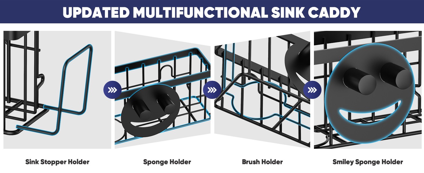 Sponge Holder for Kitchen Sink,Sink Caddy Smiley Face,4-in-1 Sponge Holder with