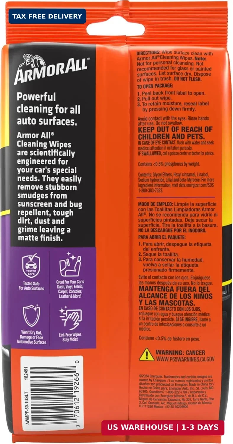 Armor All Car Interior Cleaner Wipes, Interior Cleaning Wipes for Cars, Trucks,