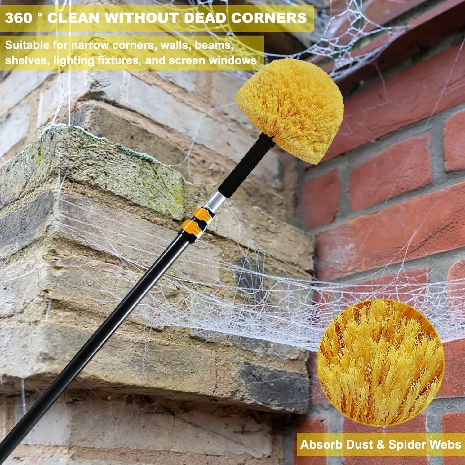 2 Pack Twist-On Cobweb Duster Head Brush – Efficient Indoor & Outdoor Spider …