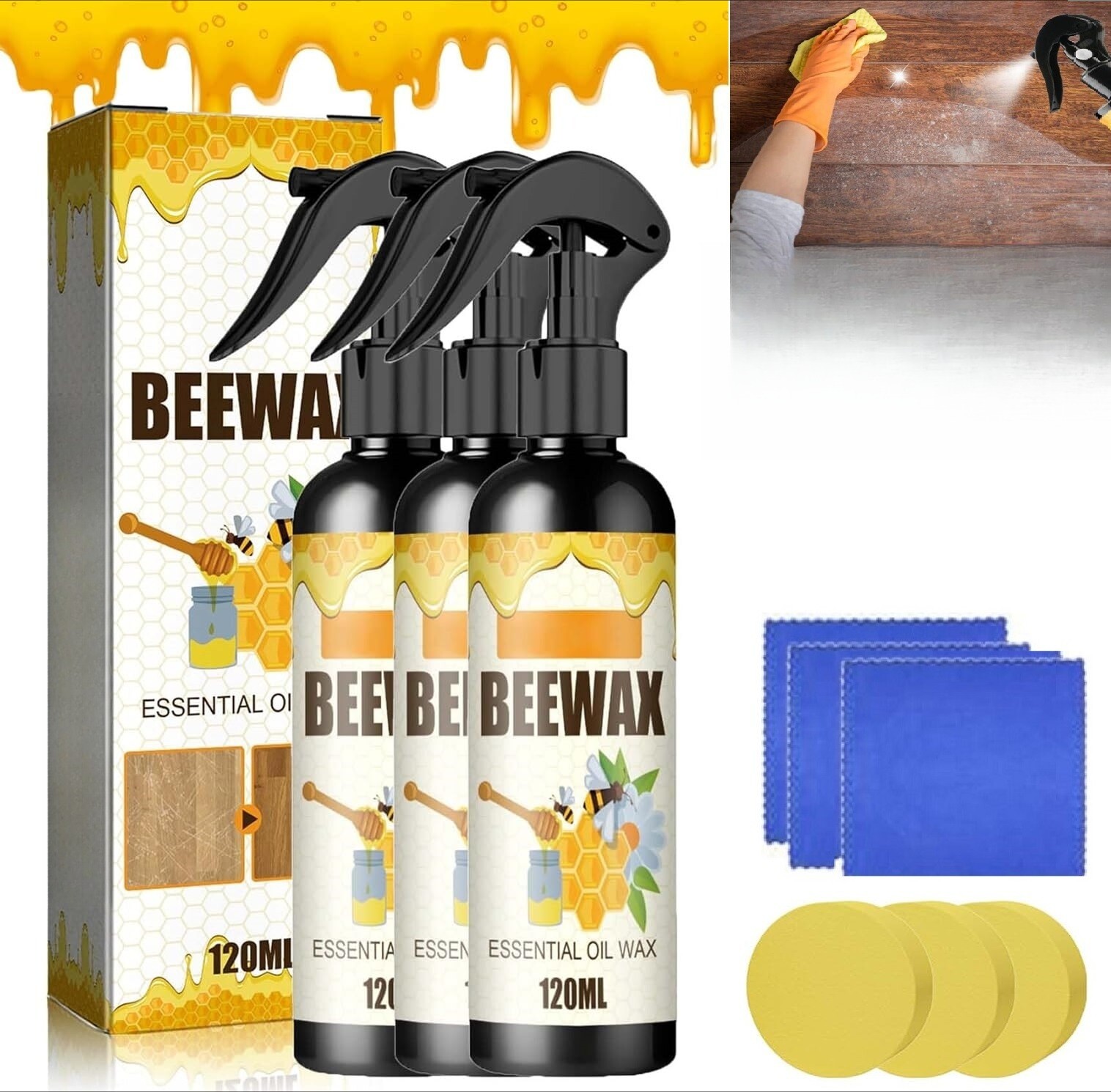 Beeswax Multi-Surface Floor Polish Spray, Waterproof Anti-Crack Home Care