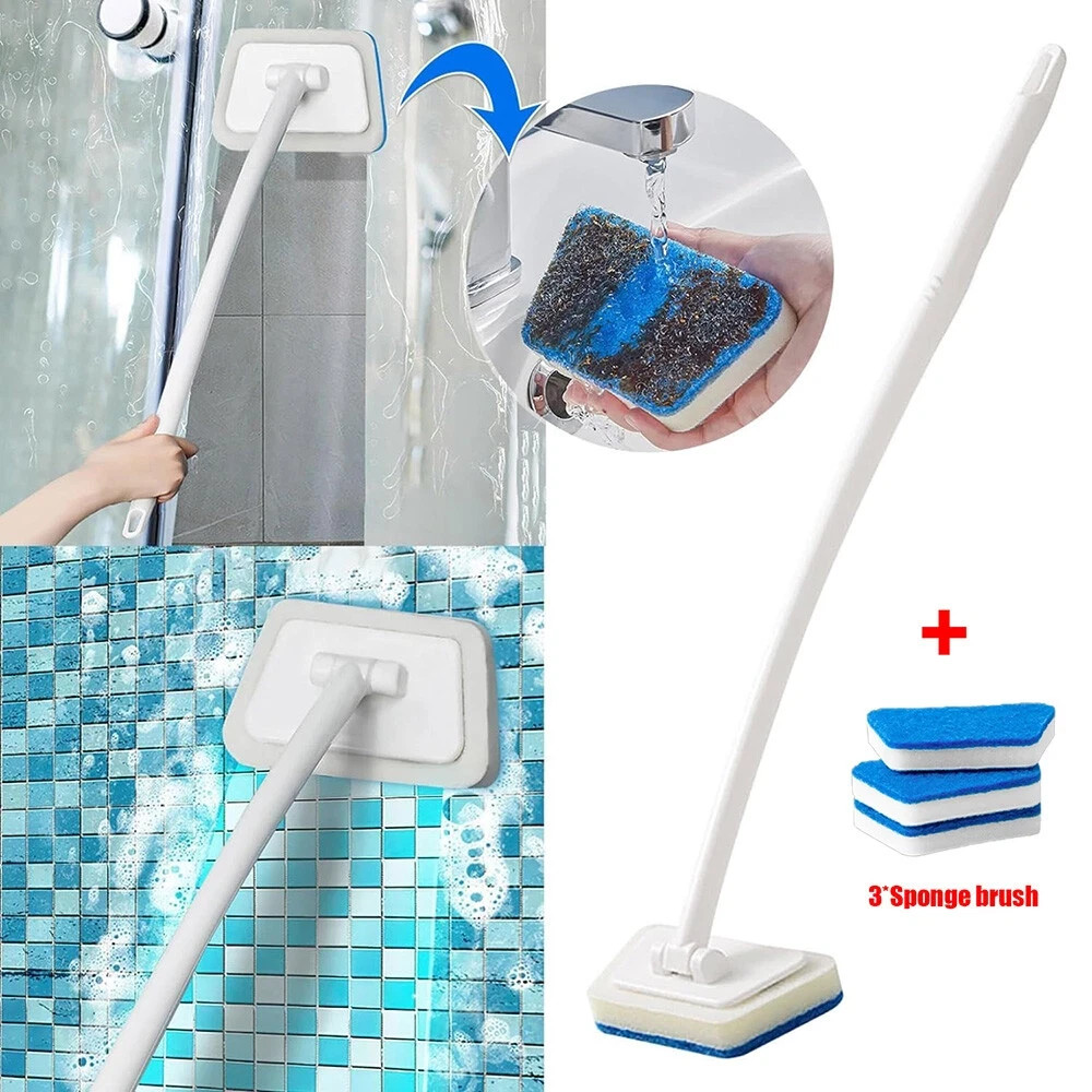 3pc Bathroom Long Handle Brush Wall Floor Scrub Bath Shower Tile Cleaning Tool