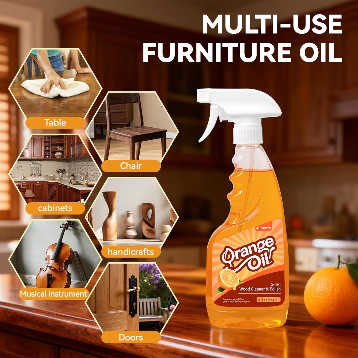 Natural Orange Oil Wood Cleaner Polish Spray – 2-Pack, 32oz Total