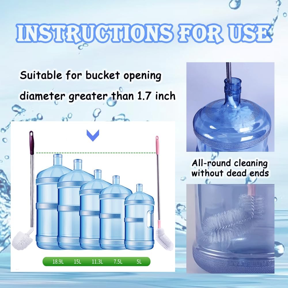 Bottle Brush, 3 Pack Long Handled Bucket Brushes with 2 Water Jug Caps, Stiff Ny
