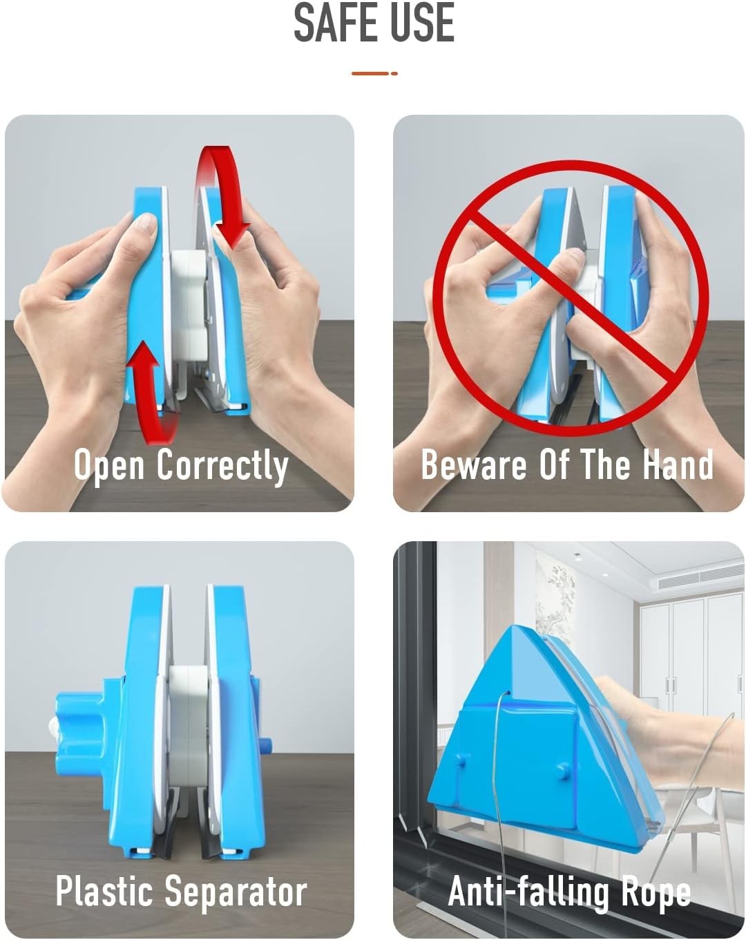Adjustable Magnetic Window Cleaner with Safety Rope for Easy High-Rise Cleaning