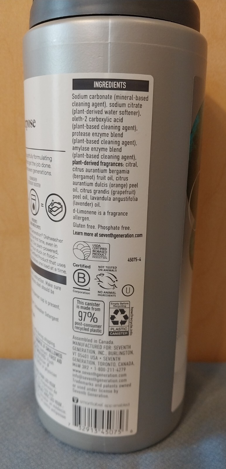 3 SEVENTH GENERATION Power+ Dishwasher Detergent Booster Fresh Citrus 1.6 lb NEW