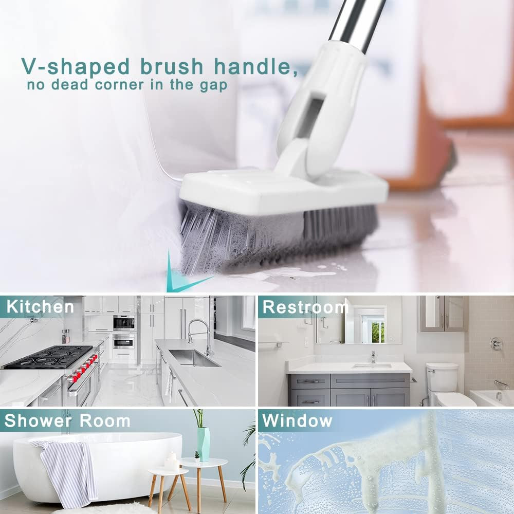 Floor Scrub Brush Bathroom Long Handle Bathtub Push Broom Shower Tile Grout S…