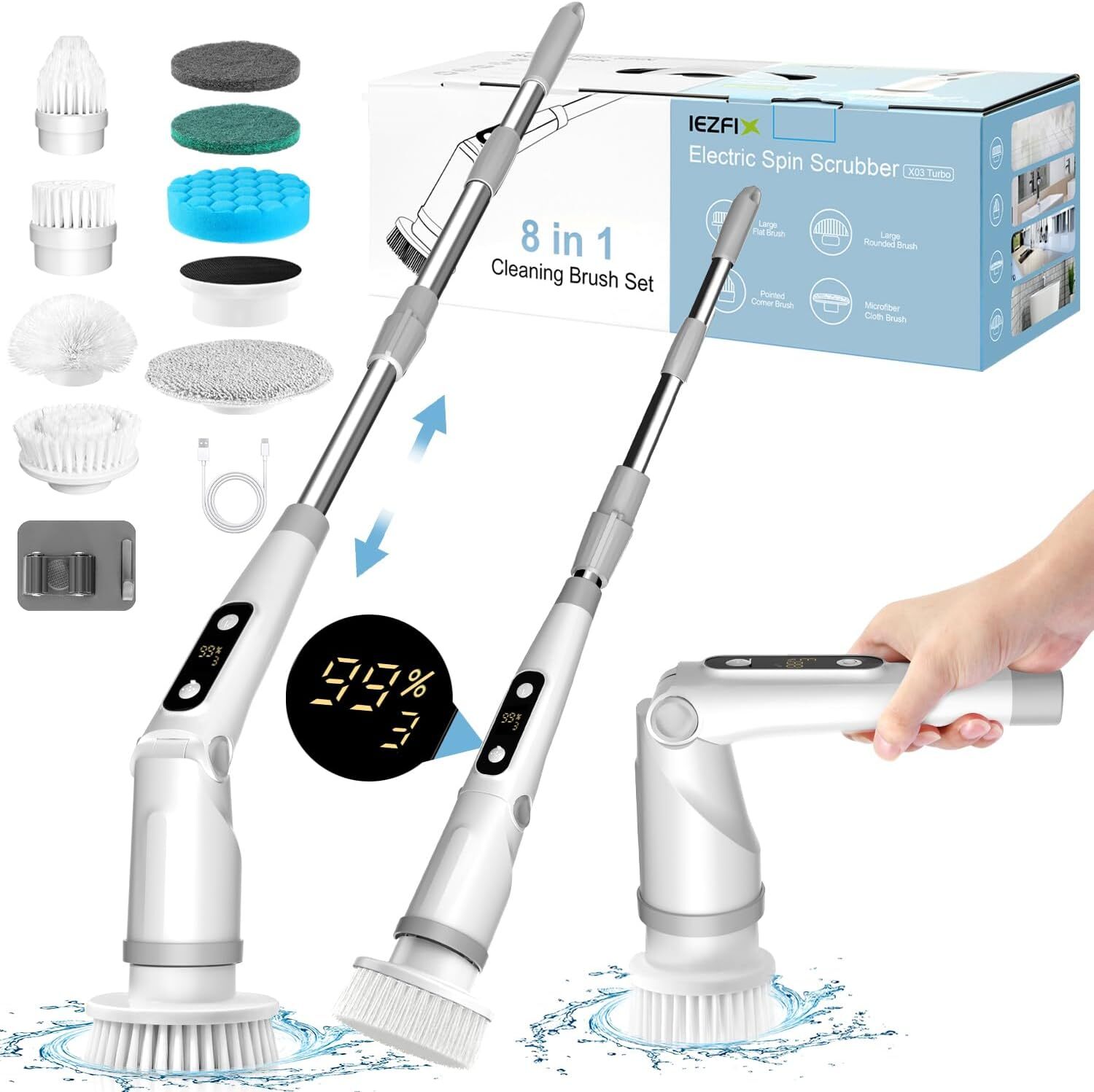 Electric rotary scrubber cleaning brush, bathroom scrubber, 3 adjustable speeds