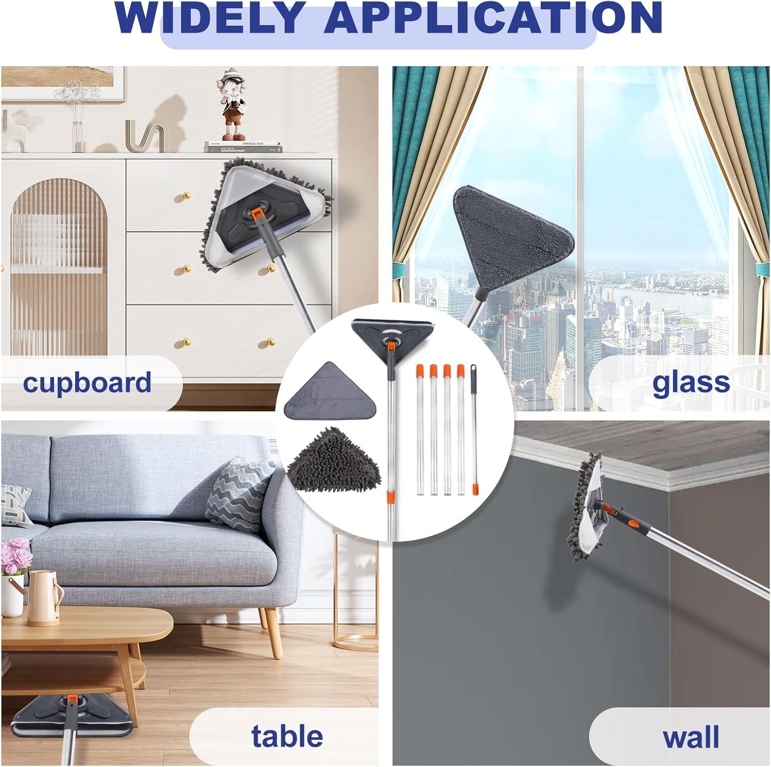 Wall Cleaner Mop with Long Handle 79 Inches 360° Swivel Microfiber Pads
