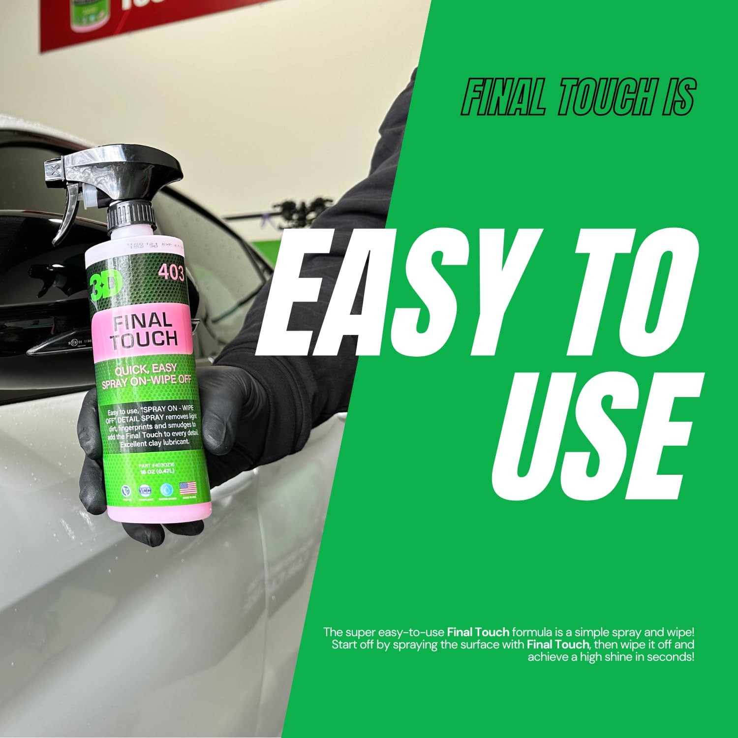 3D Final Touch Car Detail Spray 16 Fl Oz Waterless Shine with Cherry Scent